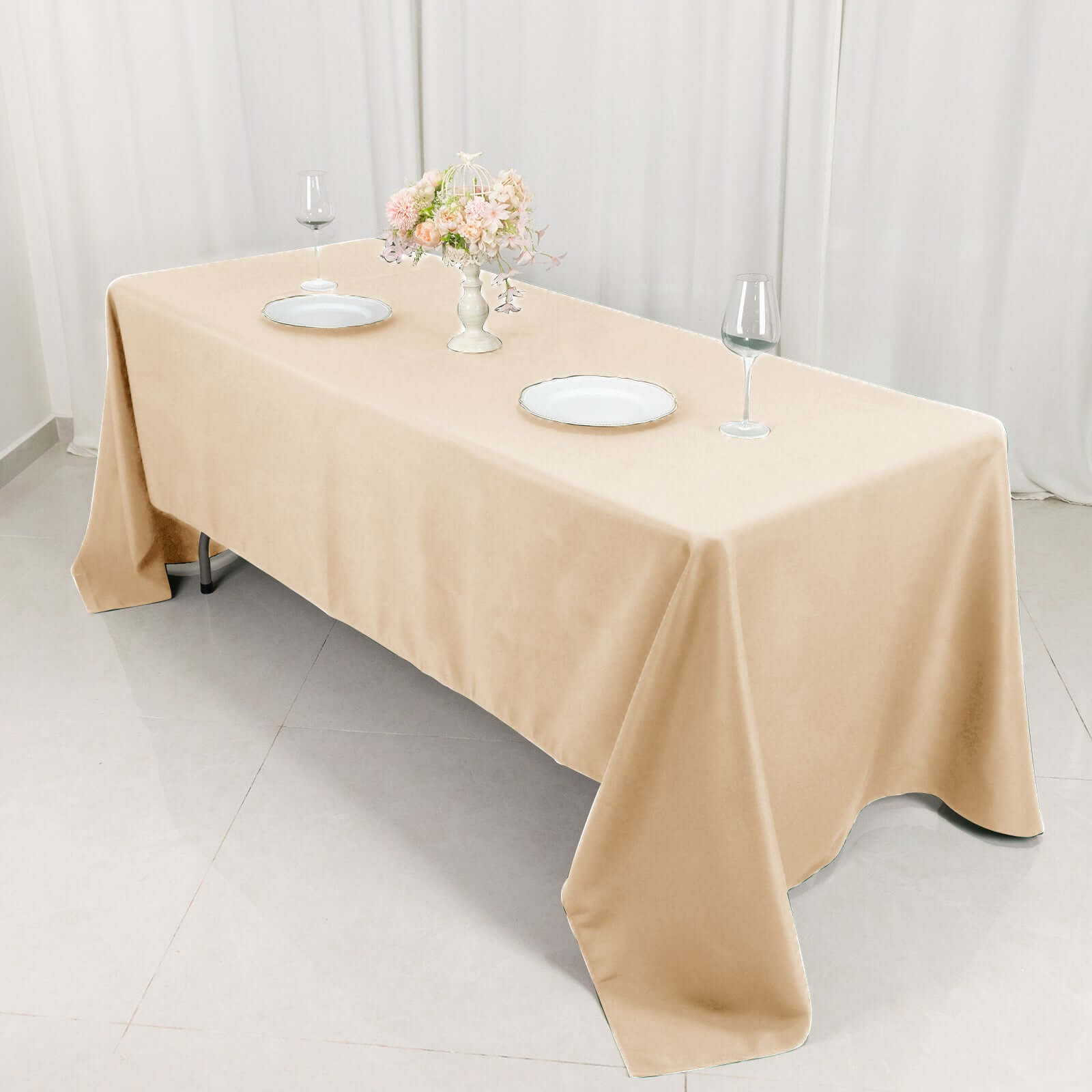 Premium Polyester 60"x126" Rectangle Tablecloth Beige - Stain-Resistant 220GSM Finish Table Cover