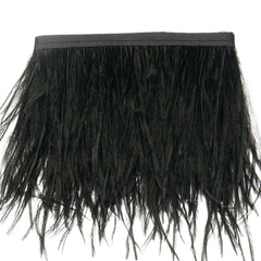 39" Black Real Ostrich Feather Fringe Trim With Satin Ribbon Tape