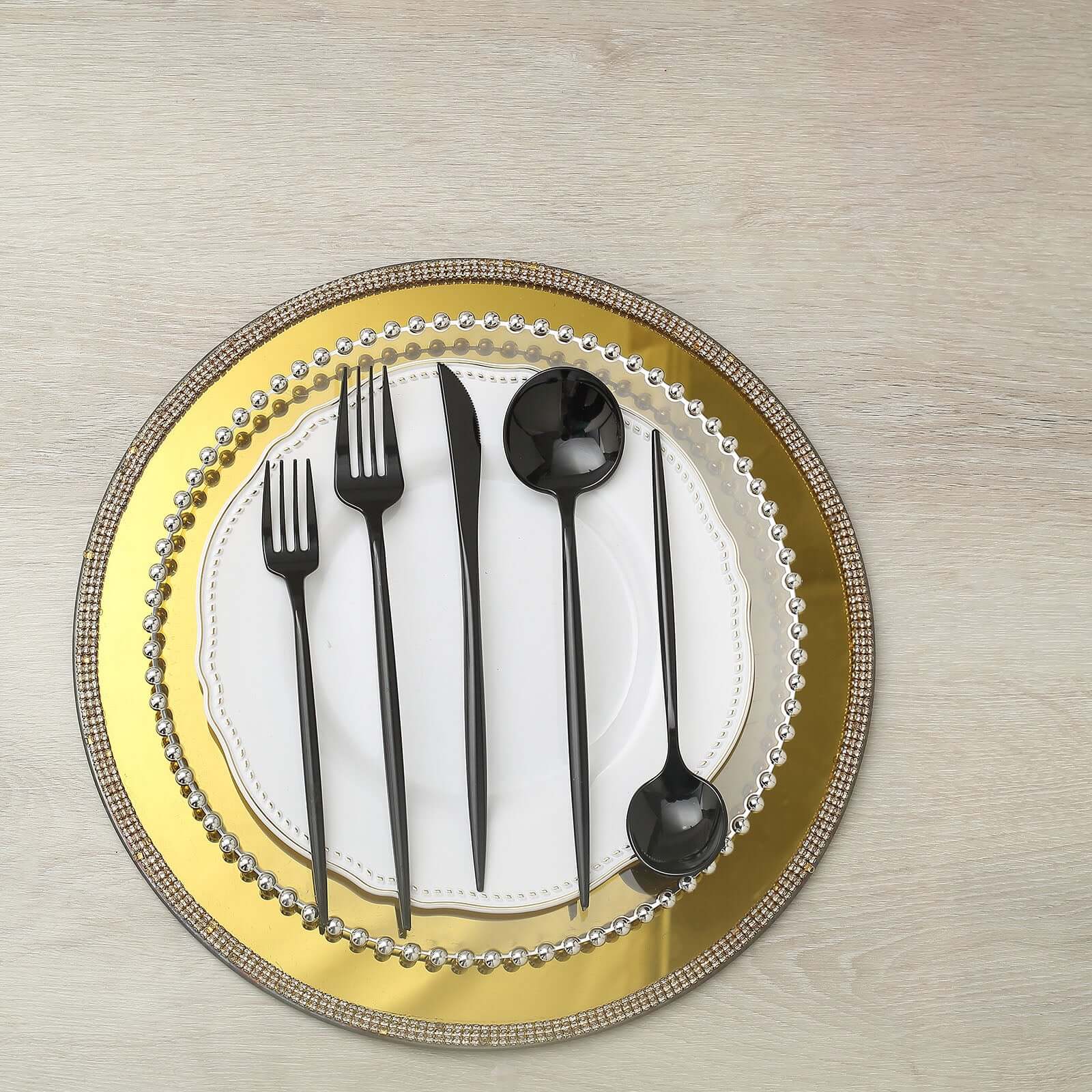 50-Pack Plastic Utensil Set Black - Premium Disposable Heavy Duty Sleek Flatware for Events