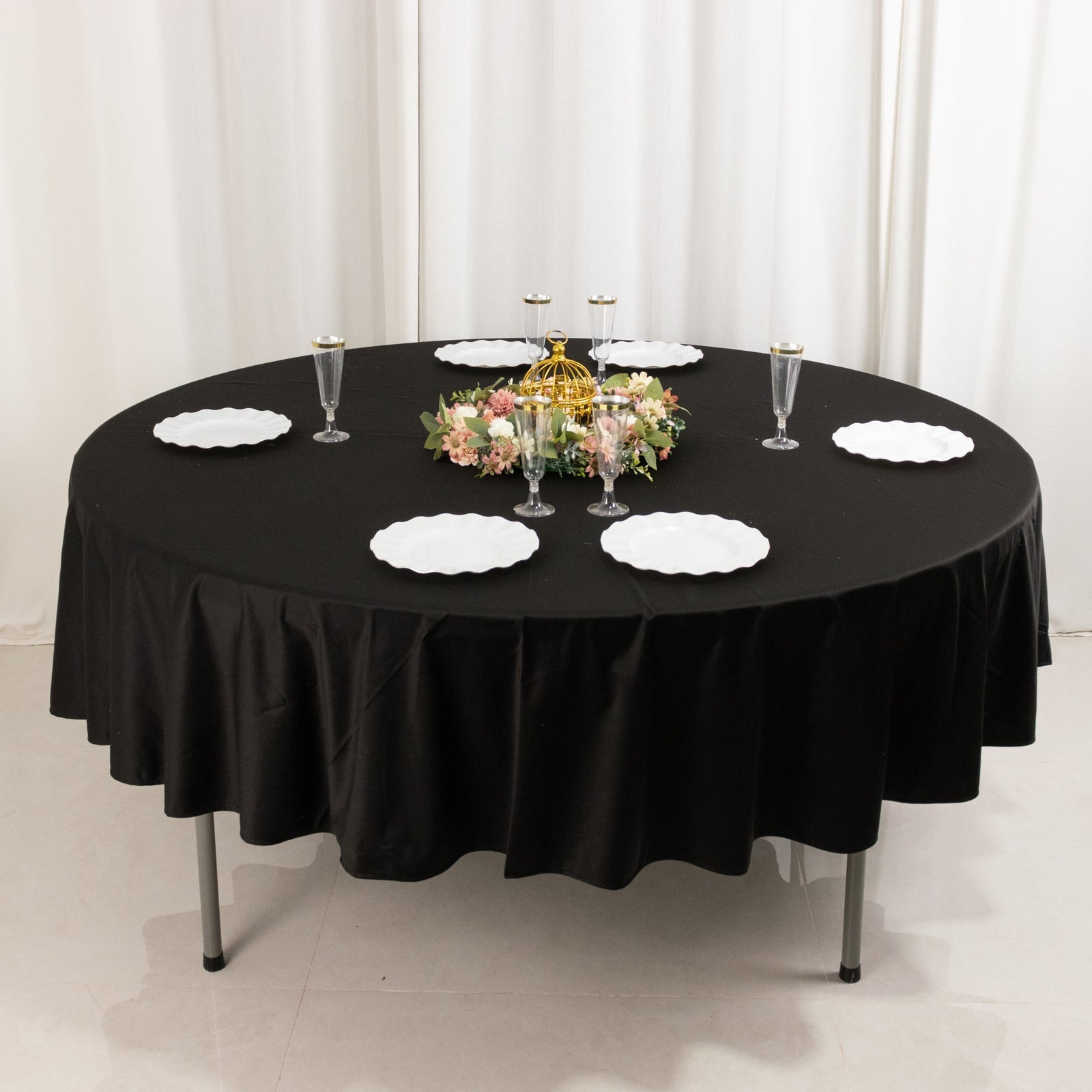 Scuba Round 90" Tablecloth Black - Wrinkle Free & Stain Resistant Table Cover for Weddings and Banquets
