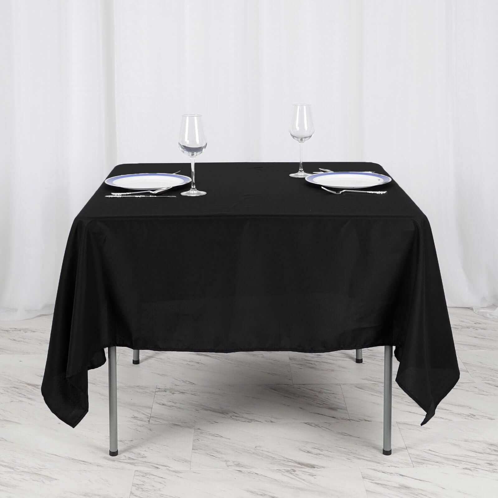 Polyester 70"x70" Table Overlay Square Tablecloth Black - Wrinkle-Resistant & Durable Table Cover for Events