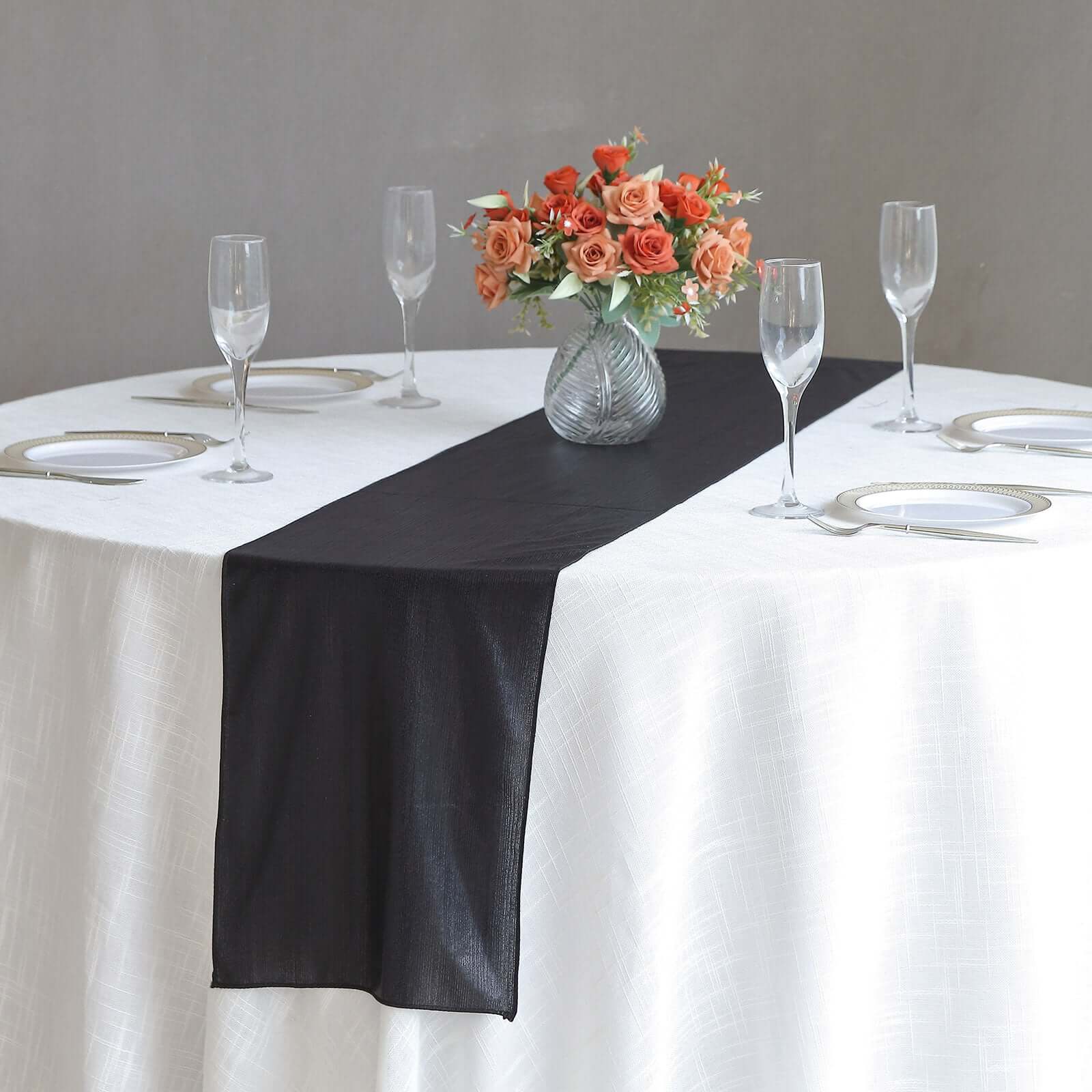 Polyester 12"x108" Table Runner Black Shimmer Sequin Dots - Wrinkle-Free Finish Table Linen