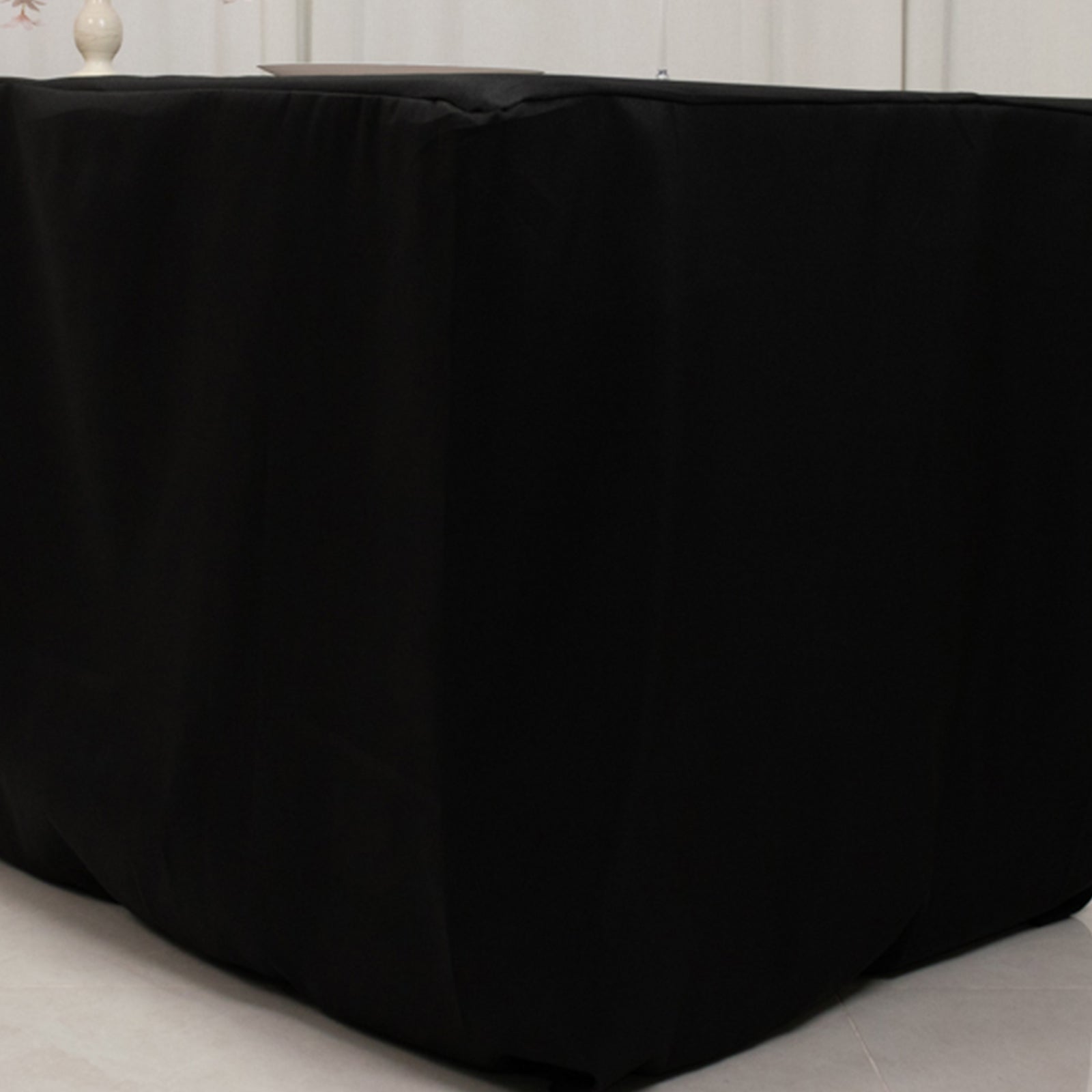 Fitted Polyester 96"x24"x30" Rectangle Tablecloth Black - Secure Fit for Unique Table Sizes