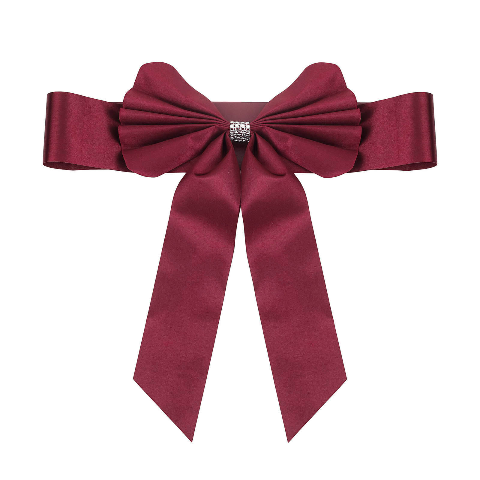 5 Pack Satin Faux Leather Chair Sashes Burgundy - Durable Double Sided Pre-tied Bow Tie Chair Bands with Diamond Rhinestone Buckles