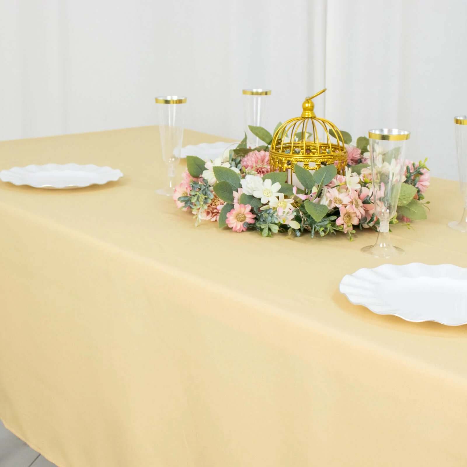 Premium Polyester 60"x102" Rectangle Tablecloth Champagne - Durable 220GSM Wrinkle-Resistant Table Cover