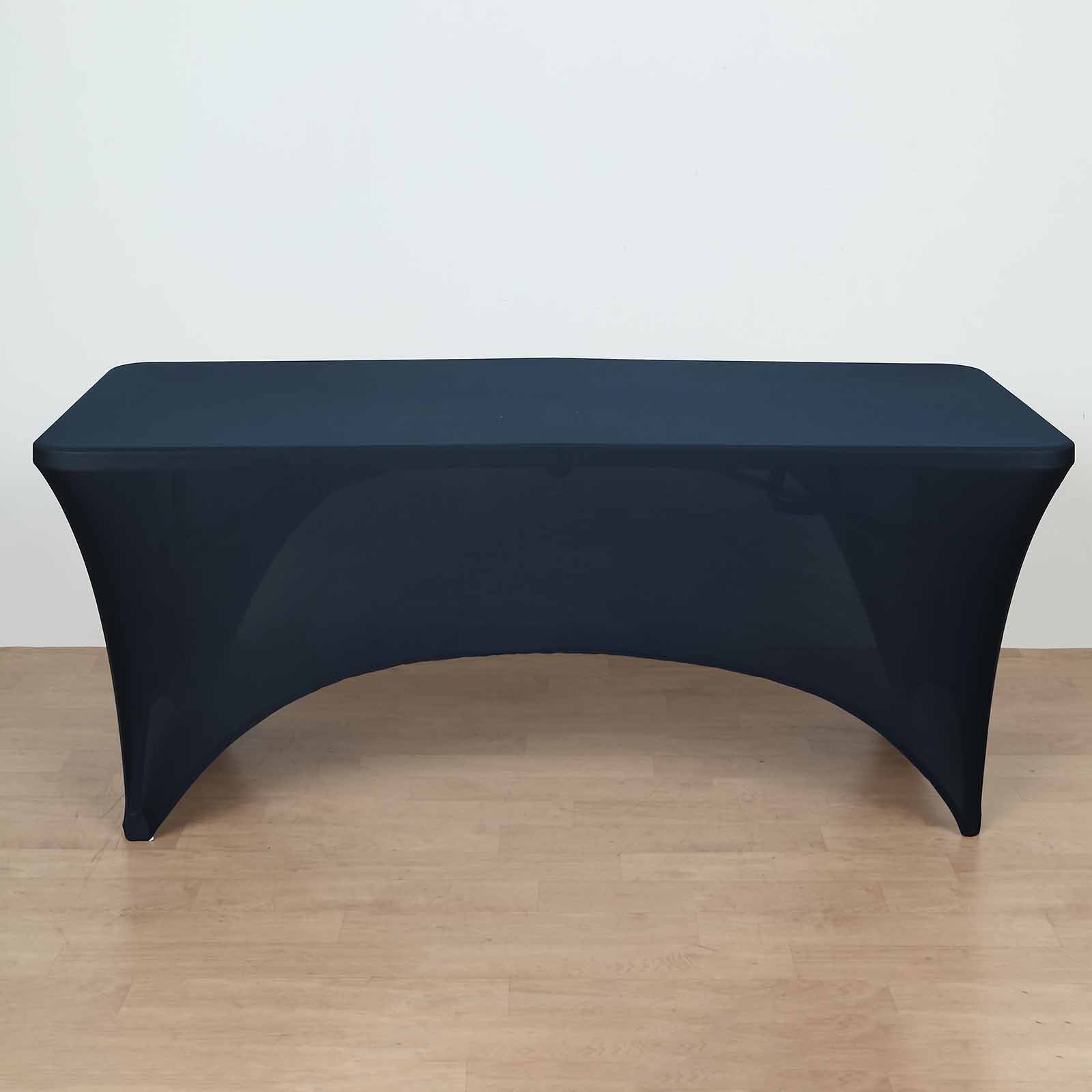Stretch Spandex 96"x30" Rectangle Table Cover Navy Blue with Curved Open Back Design Tailored Professional Look