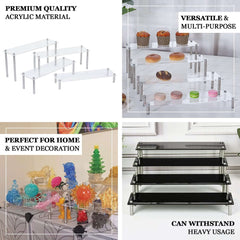 Set of 4 Premium Acrylic Dessert Display Stands Clear - Sleek Multi Level Buffet Riser Serving Tray Platter for Cupcakes Pastries & Appetizers