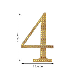 Decorative Rhinestone Number "4" Stickers, Glitter Adhesive Craft Numbers Gold DIY Sparkle Embellishments 4"