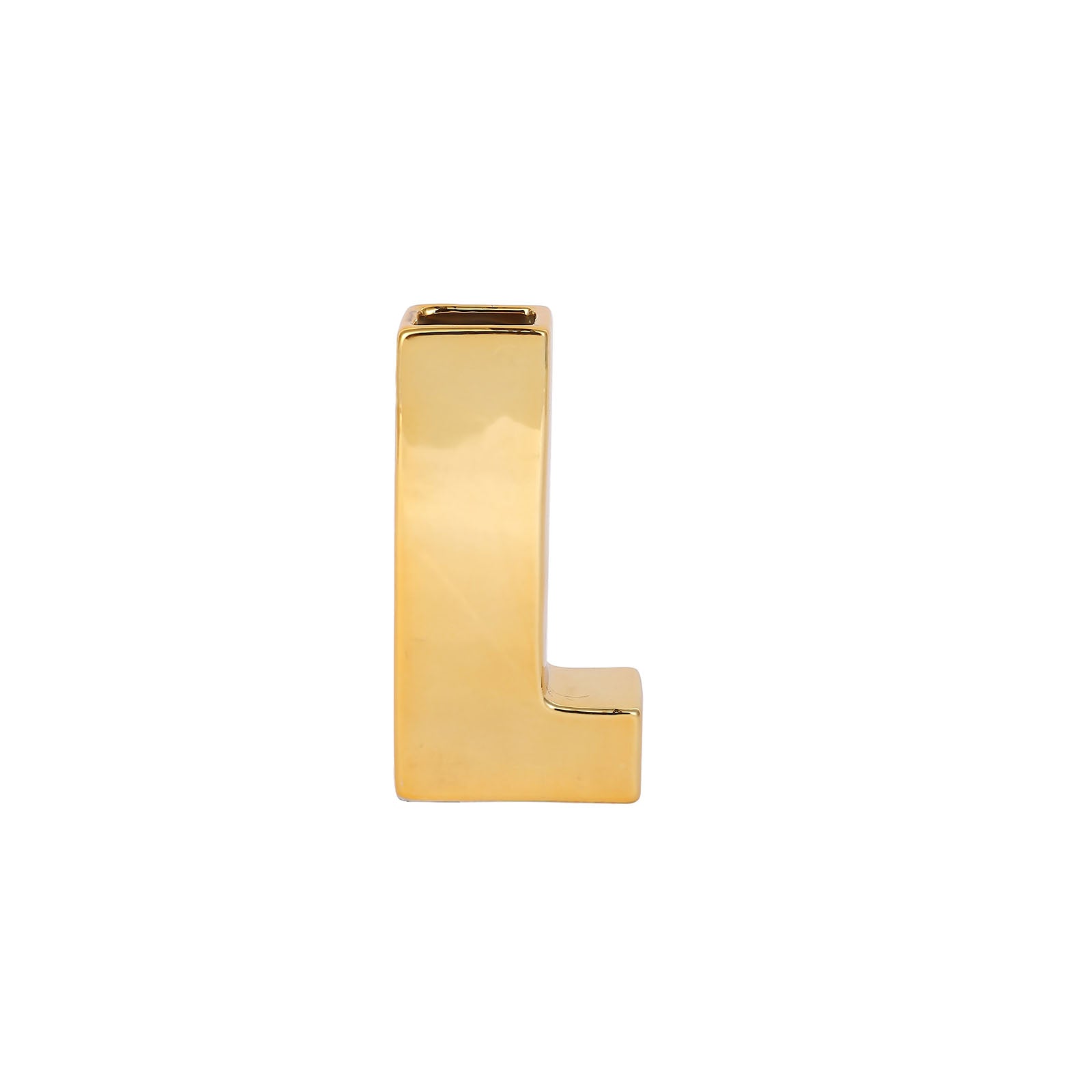 Shiny Ceramic Vase Letter "L" Gold Plated - Chic Bud Planter Pot for Events & Decor 6"