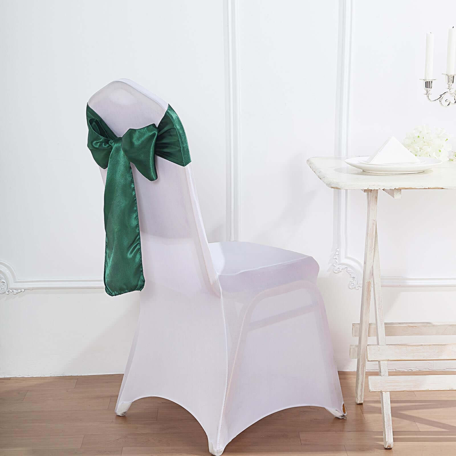 5 Pack Satin Chair Sashes Hunter Emerald Green - Durable Chair Bows with Shiny Finish 6"x106"