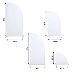 Set of 4 Matte White Spandex Half Moon Chiara Backdrop Stand Covers, Custom Fitted Wedding Arch Covers - 2.5ft,5ft,6ft,7ft