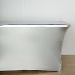 Stretch Spandex 72"x30" Rectangle Tablecloth Metallic Silver - Form-Fitting Table Cover