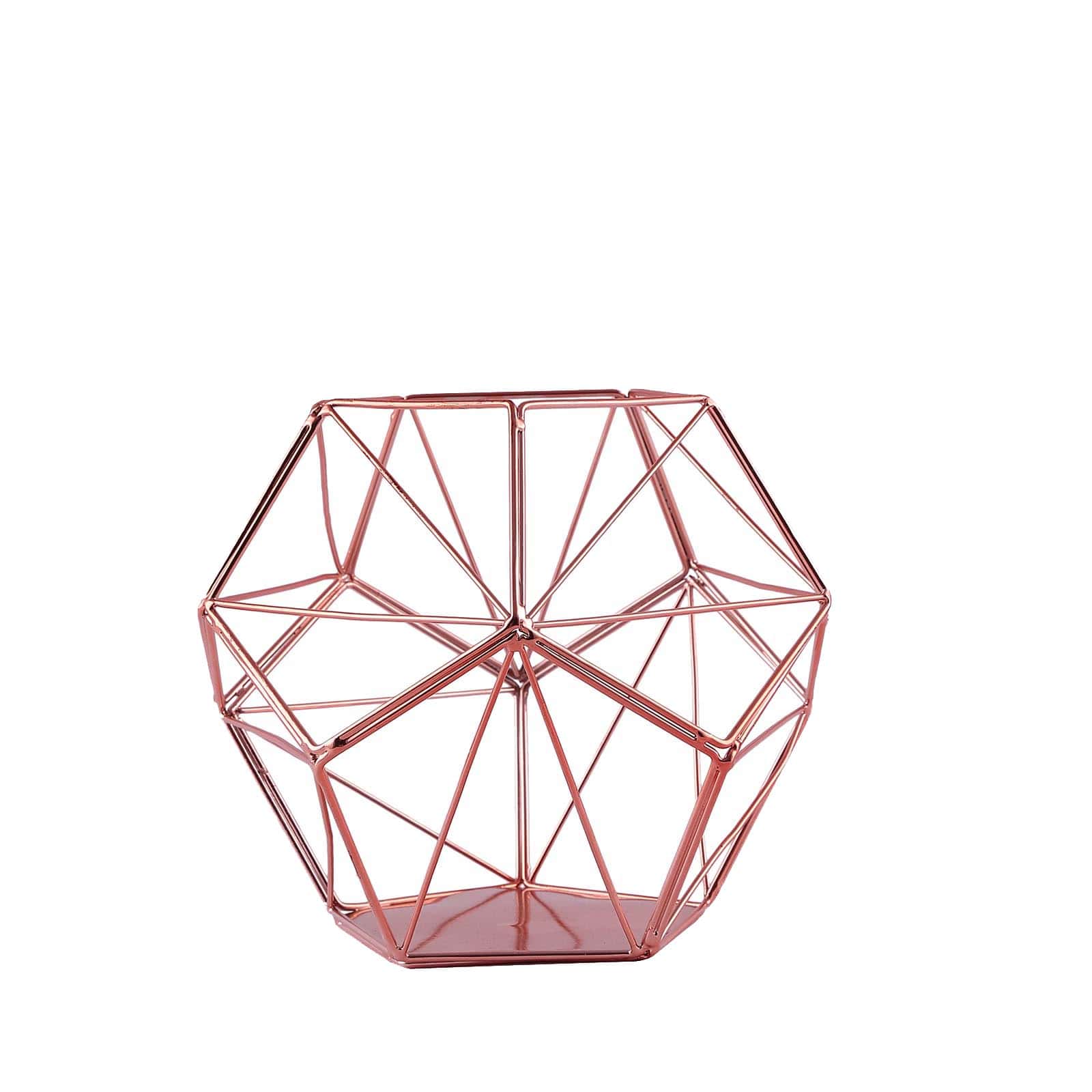 Tealight Candle Holder Rose Gold Metal Pentagon Prism Geometric Open Frame - Flower Stand 7"
