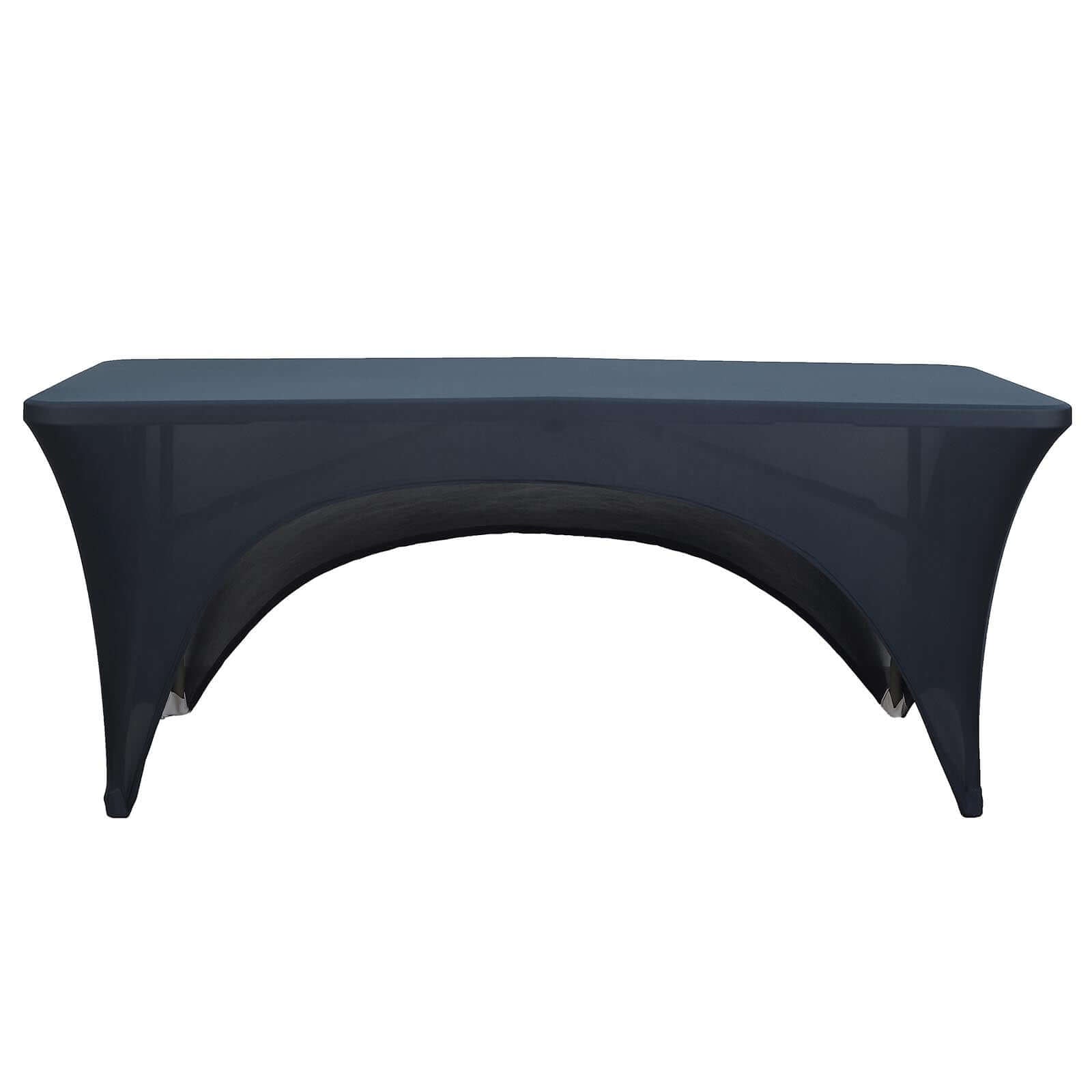 Stretch Spandex 72"x30" Rectangular Table Cover Navy Blue with Curved Open Back Design Tailored Professional Look