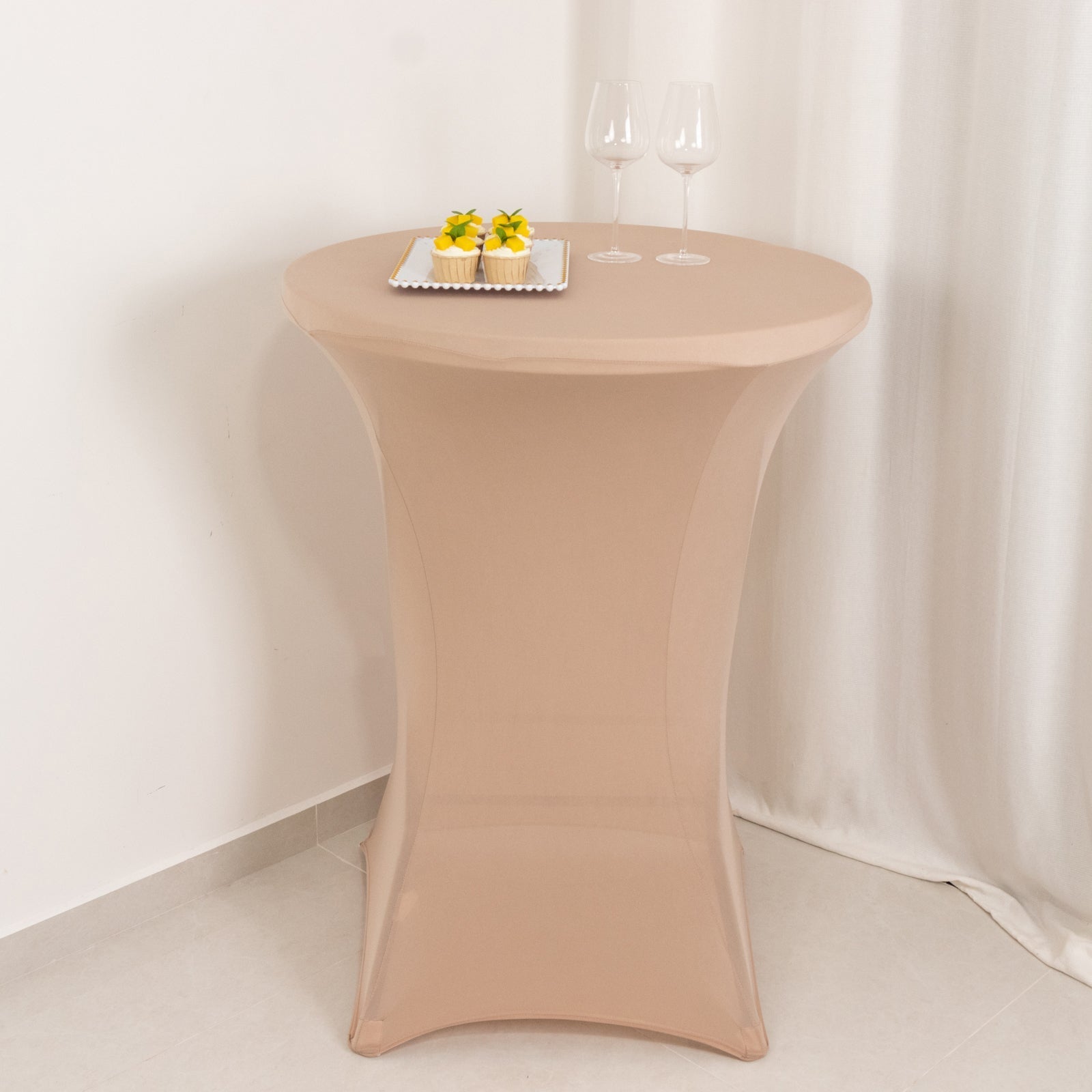 Spandex 30" Round Cocktail Table Cover Nude - Easy to Maintain Stretch Fitted Highboy Tablecloth