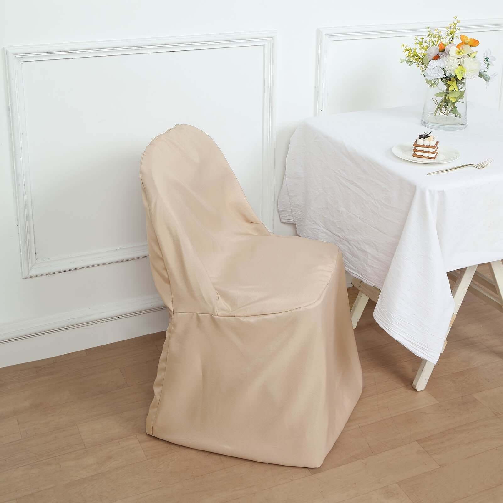 10 Pack Polyester Chair Covers for Folding Chairs Nude - Wrinkle-Free Stain-Resistant Slip-On Slipcovers