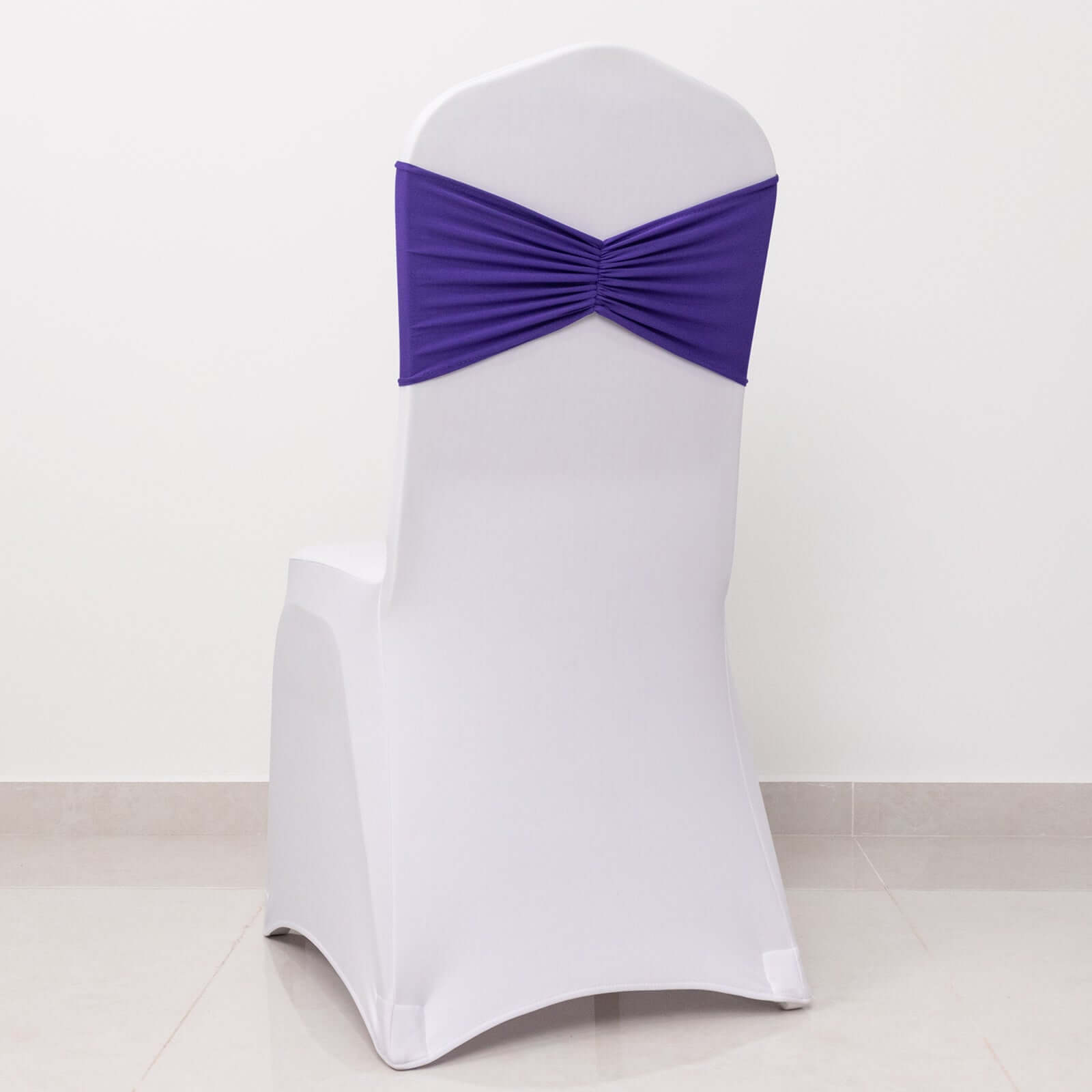 5 Pack Spandex Chair Sashes Purple Ruffled Style - Wide Easy to Use Stretch Chair Bands 8"x13"