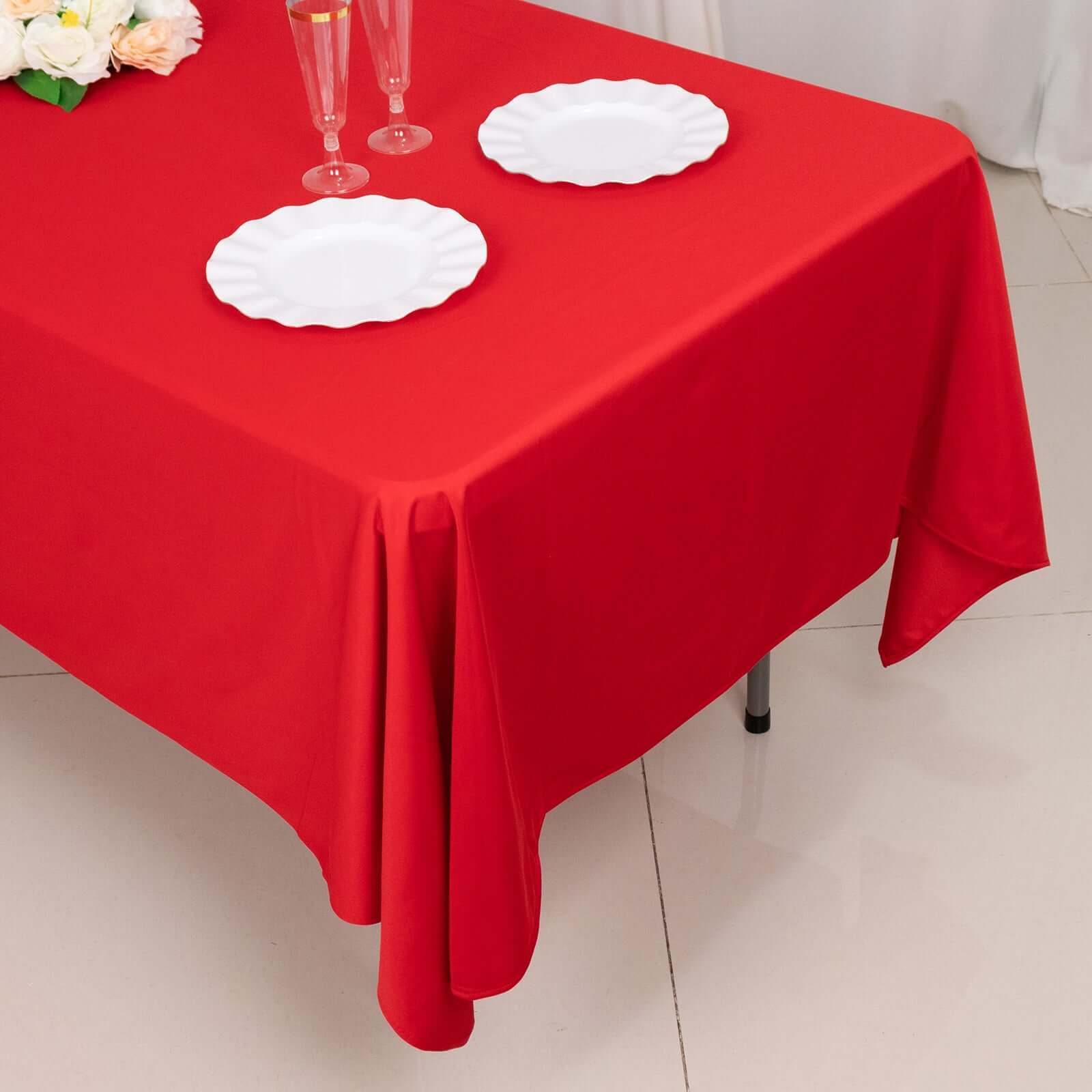 Scuba Rectangular 60"x102" Tablecloth Red - Wrinkle Free & Stain Resistant Table Cover