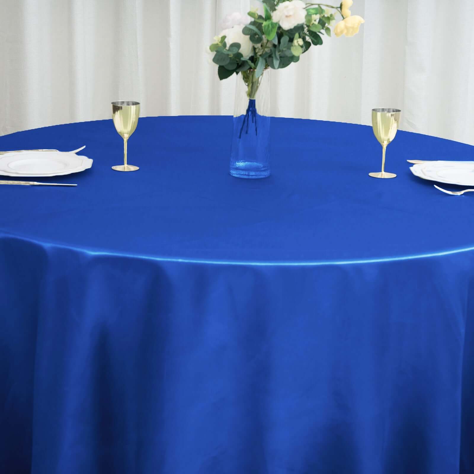 Satin 120" Round Tablecloth Royal Blue - Stylish Seamless Table Cover