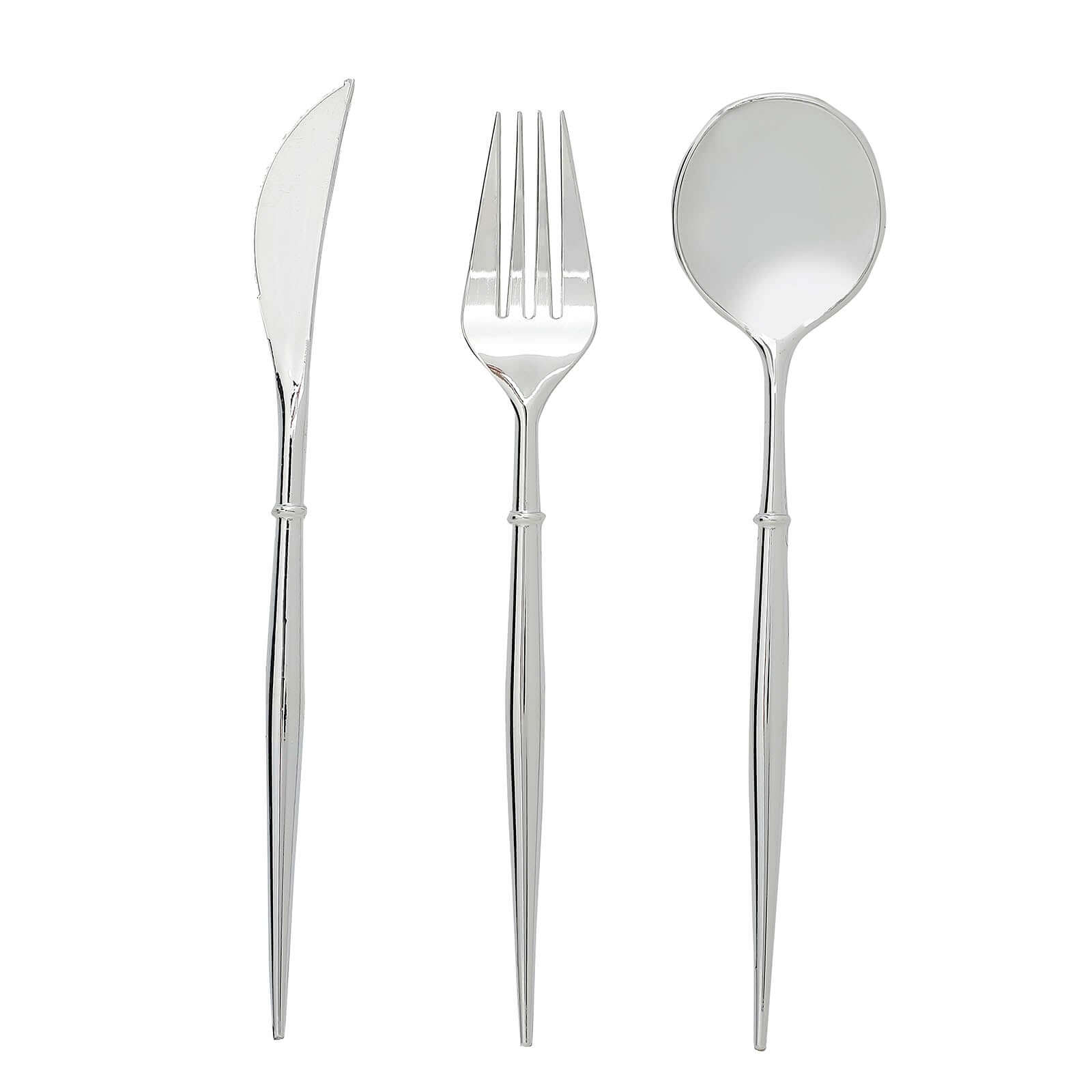 24-Pack Plastic Flatware Set in Silver - Heavy Duty Disposable Modern Silverware 8"