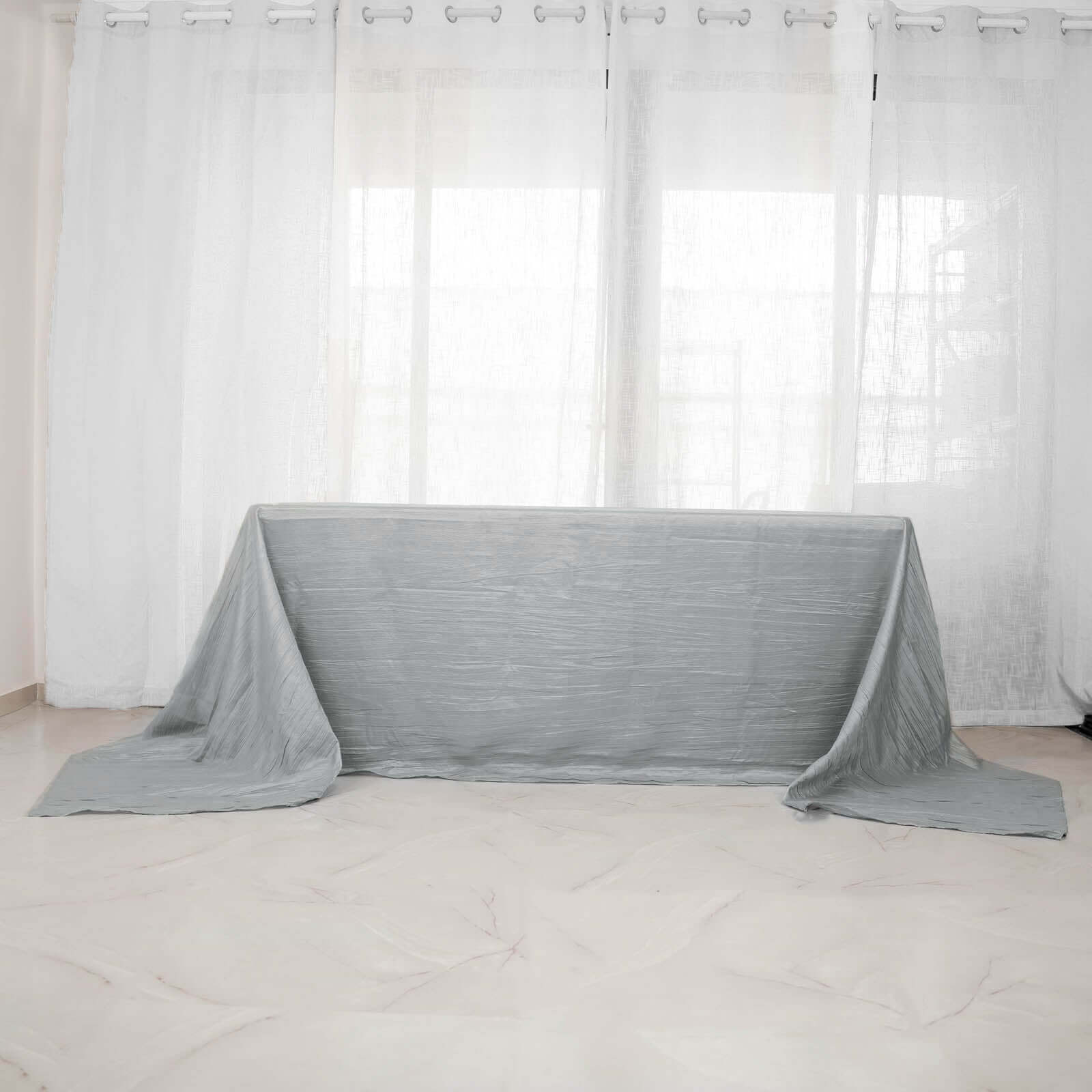 Taffeta 90"x156" Rectangle Tablecloth Silver - Accordion Crinkle Seamless Table Cover