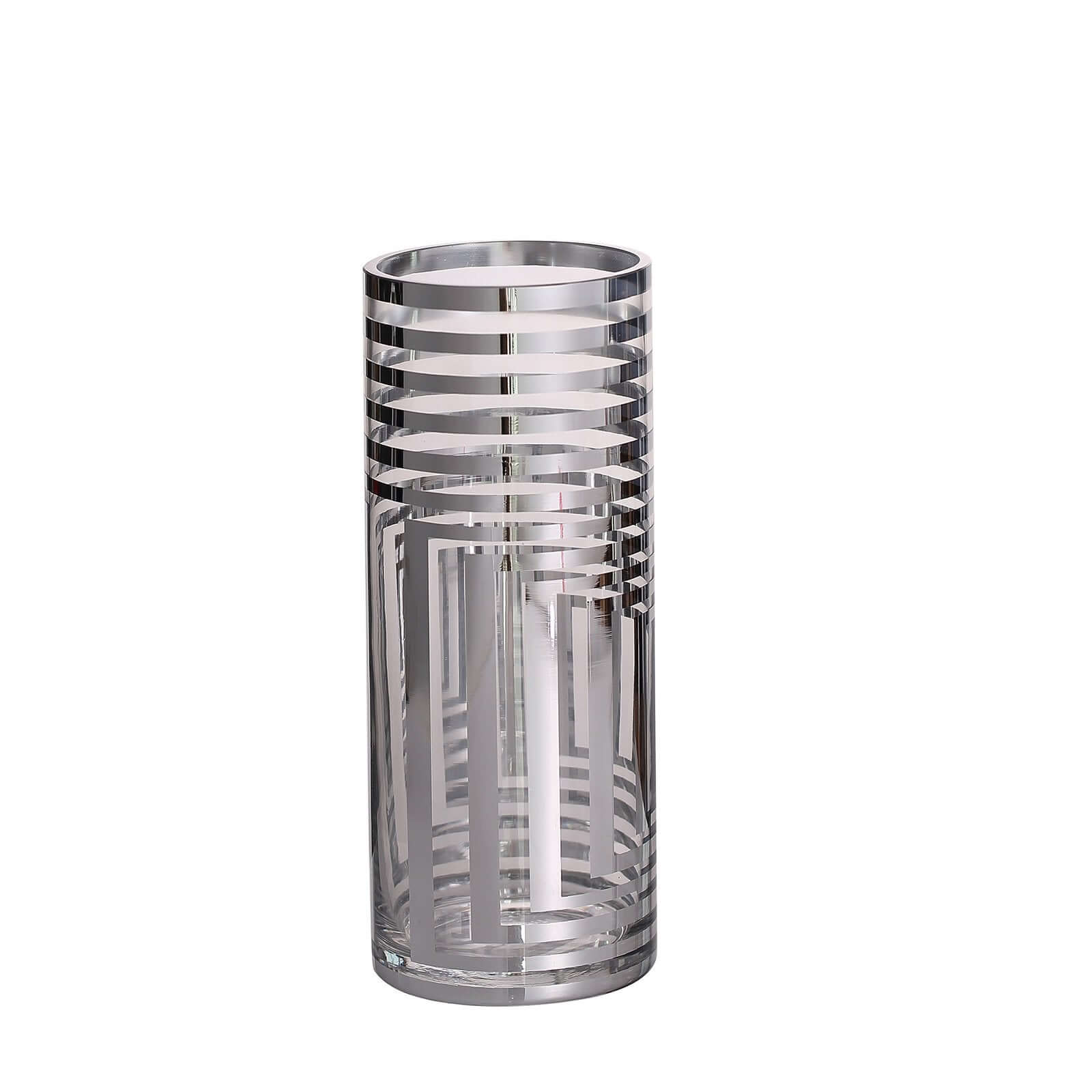 2-Pack Glass Cylinder Vases Silver Striped - Sophisticated Flower Centerpieces for Events 11"