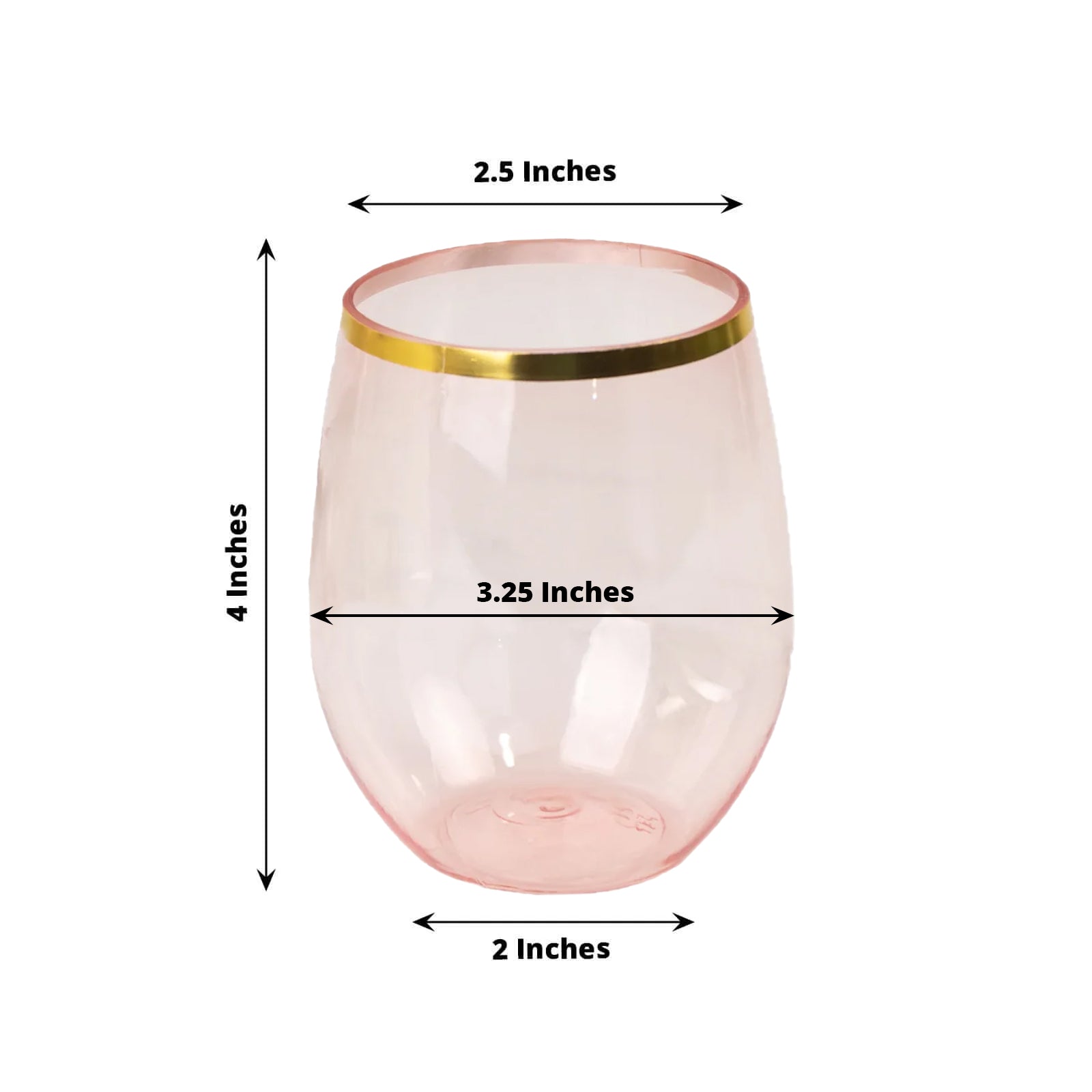 12-Pack Plastic Wine Tumblers Transparent Blush with Gold Rim - Reusable Drinkware 12oz