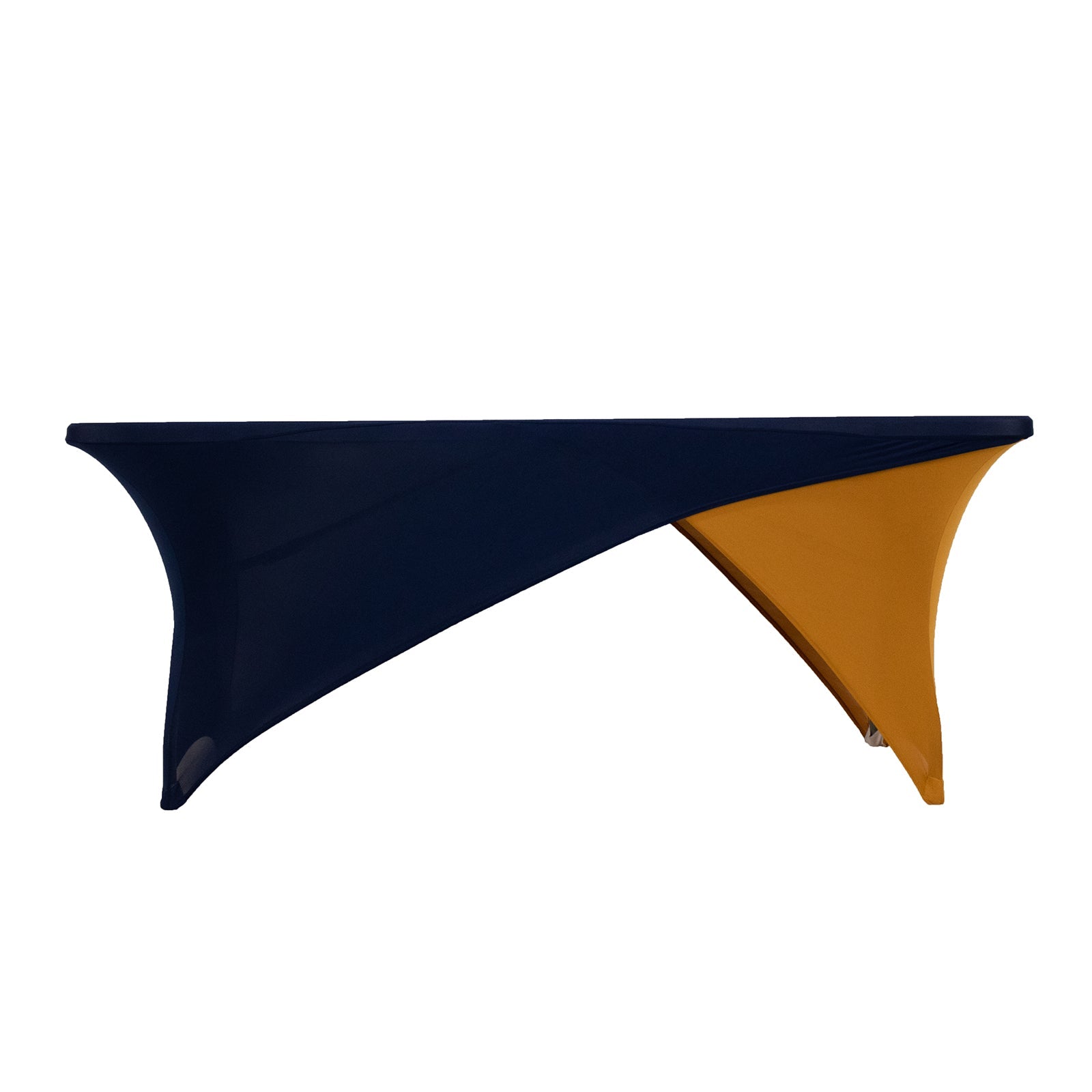 Stretch Spandex 72"x30" Rectangle Table Cover Navy Blue/Gold Cross Over Design - Two-Piece Fitted Tablecloth with Elastic Foot Pockets