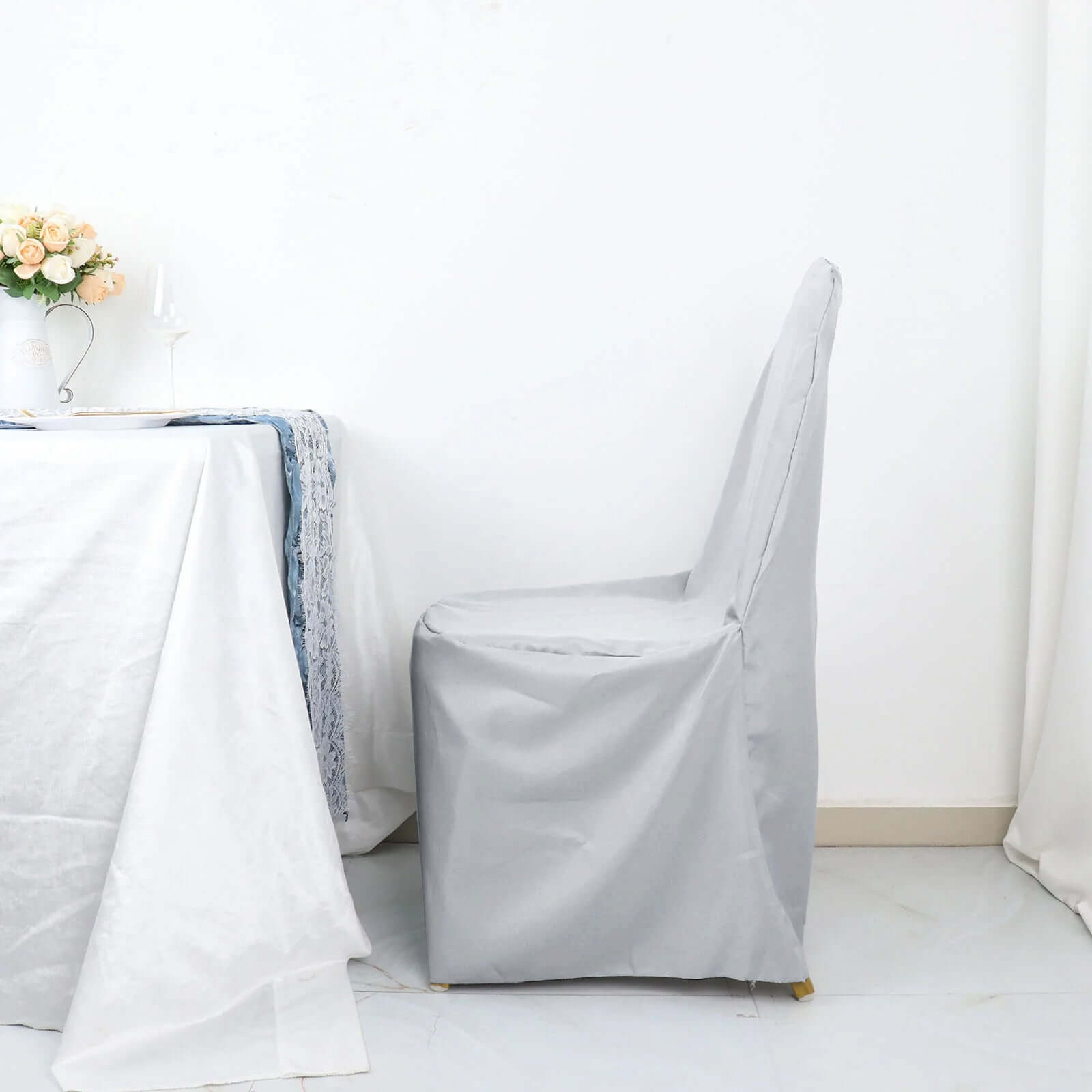 Polyester Slip On Banquet Chair Covers Silver - Stain-Resistant Reusable Durable Fabric