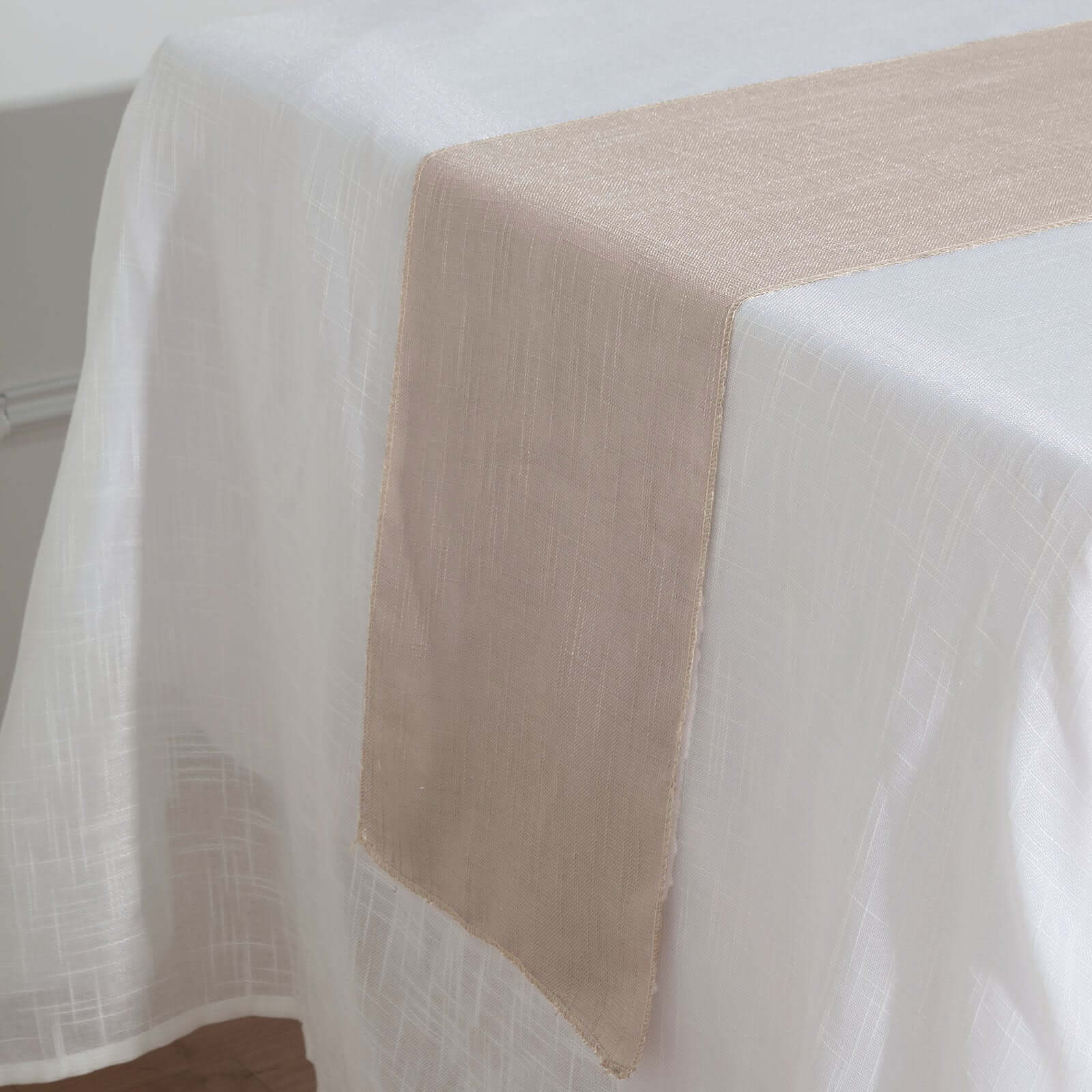 Faux Linen 12"x108" Table Runner Taupe - Slubby Textured & Wrinkle Resistant Table Decor