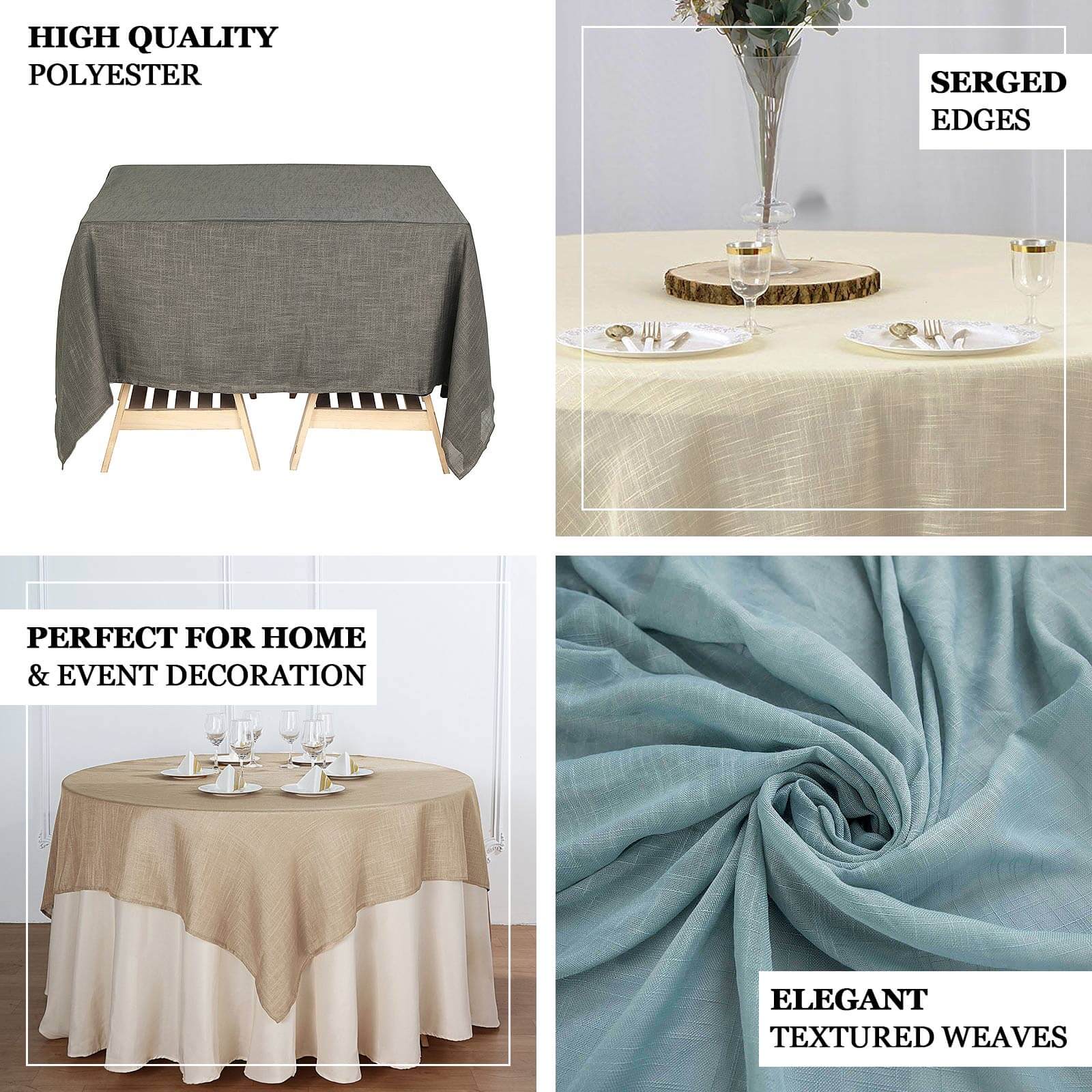 Linen 72"x72" Table Overlay Square Tablecloth Silver - Slubby Textured Wrinkle-Resistant Design for Stylish Occasions