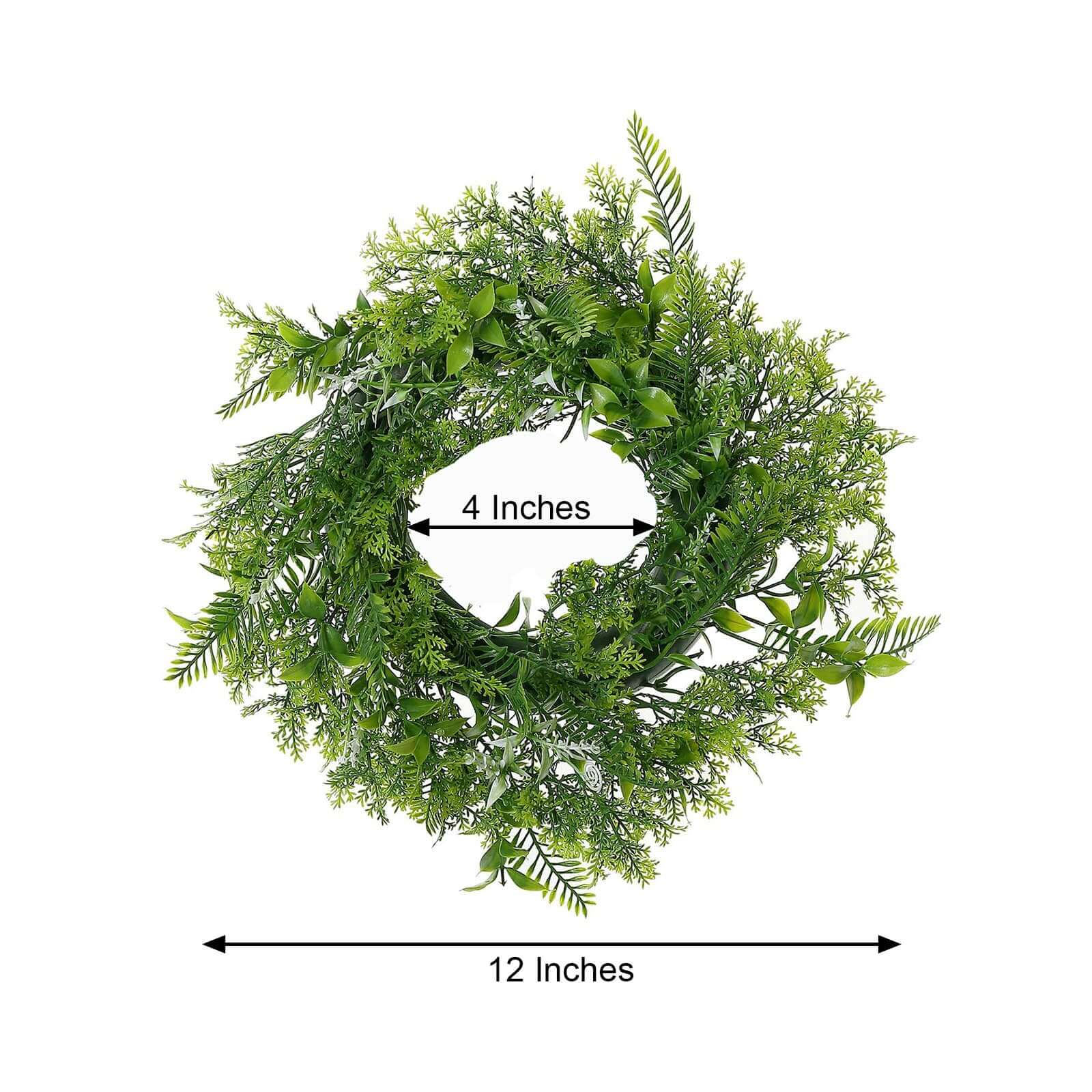 2 Pack 4" Green Artificial Fern Leaf Mix Pillar Candle Ring Wreaths