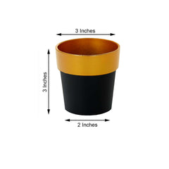 3-Pack Flower Plant Pots Small Design Black with Gold Rim - Plastic Indoor Decorative Planters 3"