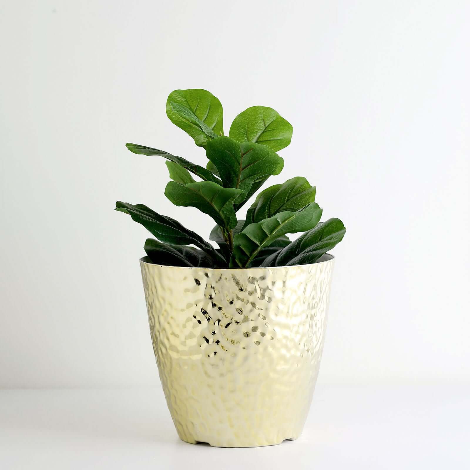 11" Gold Hammered Design Large Indoor Flower Plant Pot, Decorative Greenery Planter