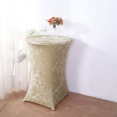 Crushed Velvet Spandex 30" Round Cocktail Table Cover Beige Smooth Highboy Tablecloth