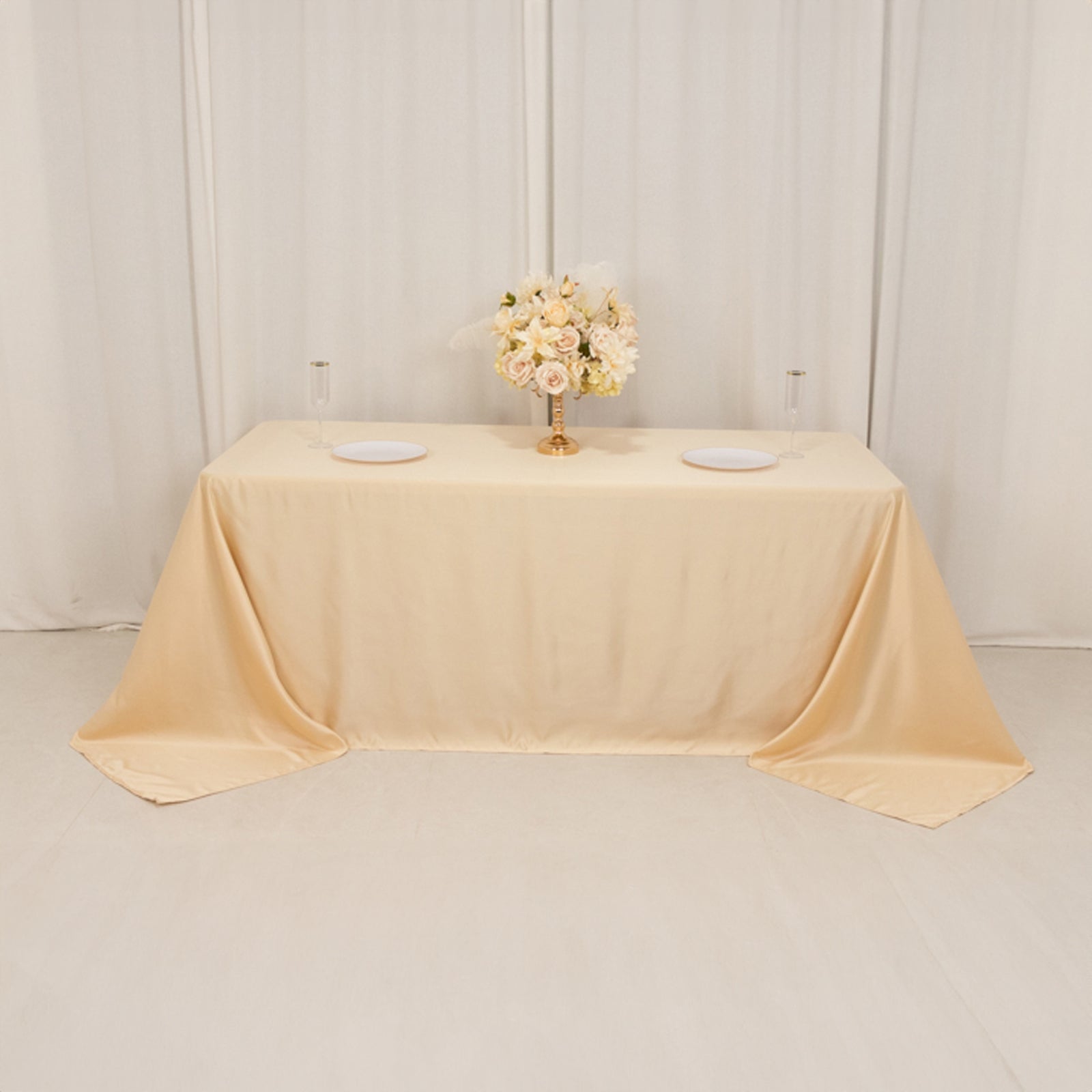 Lamour Satin 90"x132" Rectangle Tablecloth Beige - Soft & Silk-Like Seamless Table Cover