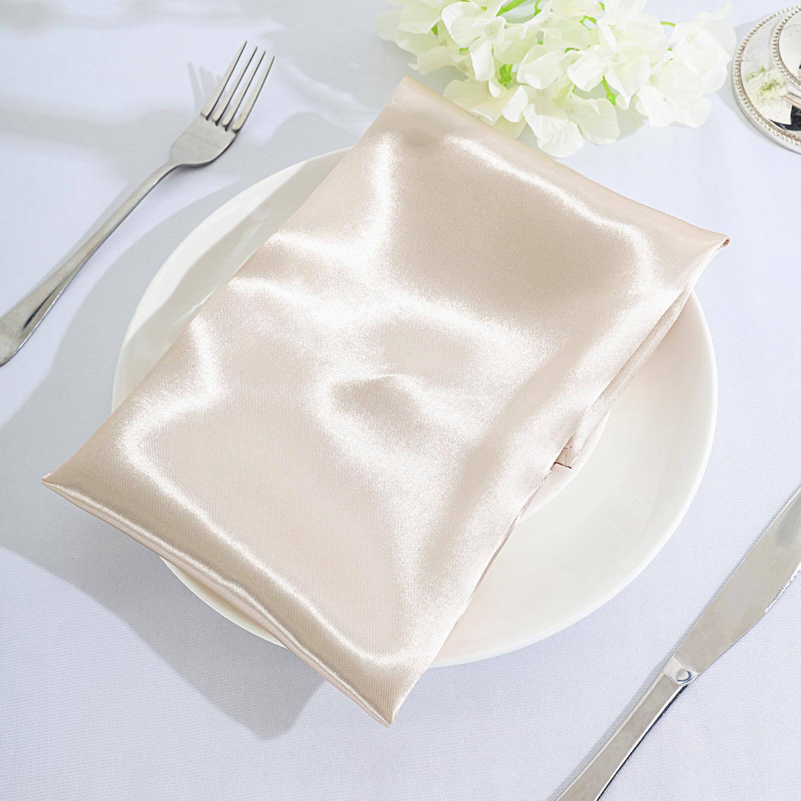 5 Pack Satin 20"x20" Napkins Beige - Luxurious Shine & Smooth Dinner Napkins