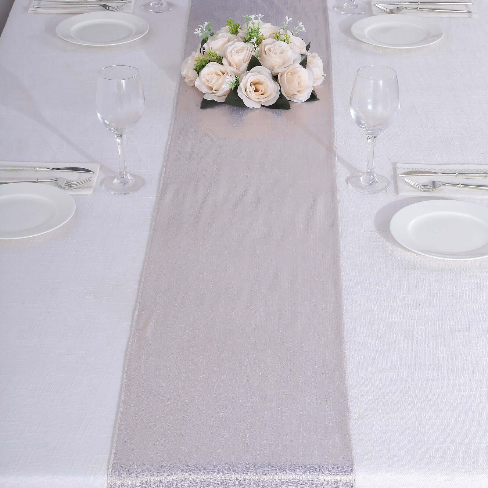 Polyester 12"x108" Table Runner Beige Shimmer Sequin Dots - Wrinkle-Free Finish Table Linen