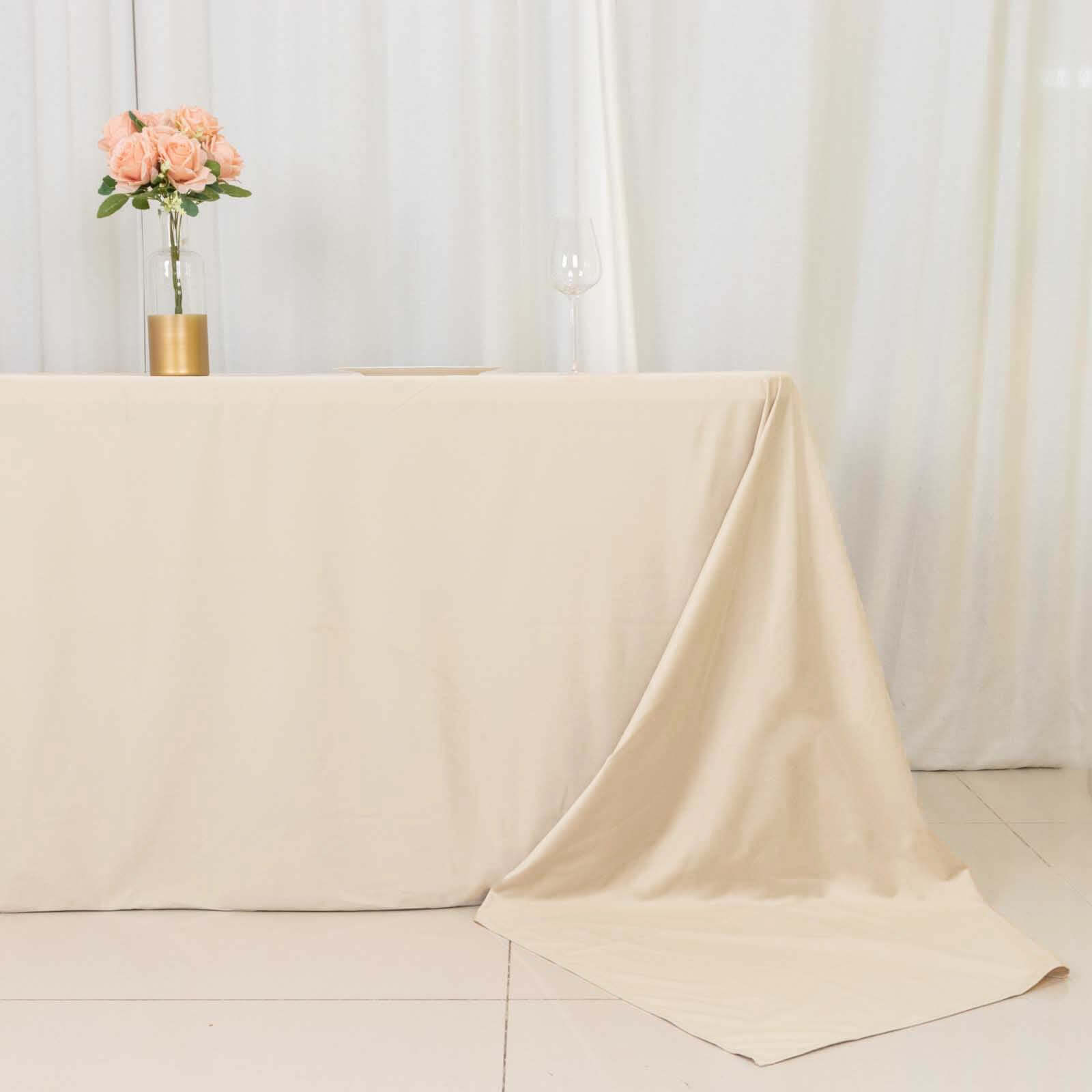 Scuba Rectangular 90"x156" Tablecloth Beige - Wrinkle Free, Stain Resistant & Seamless Table Cover