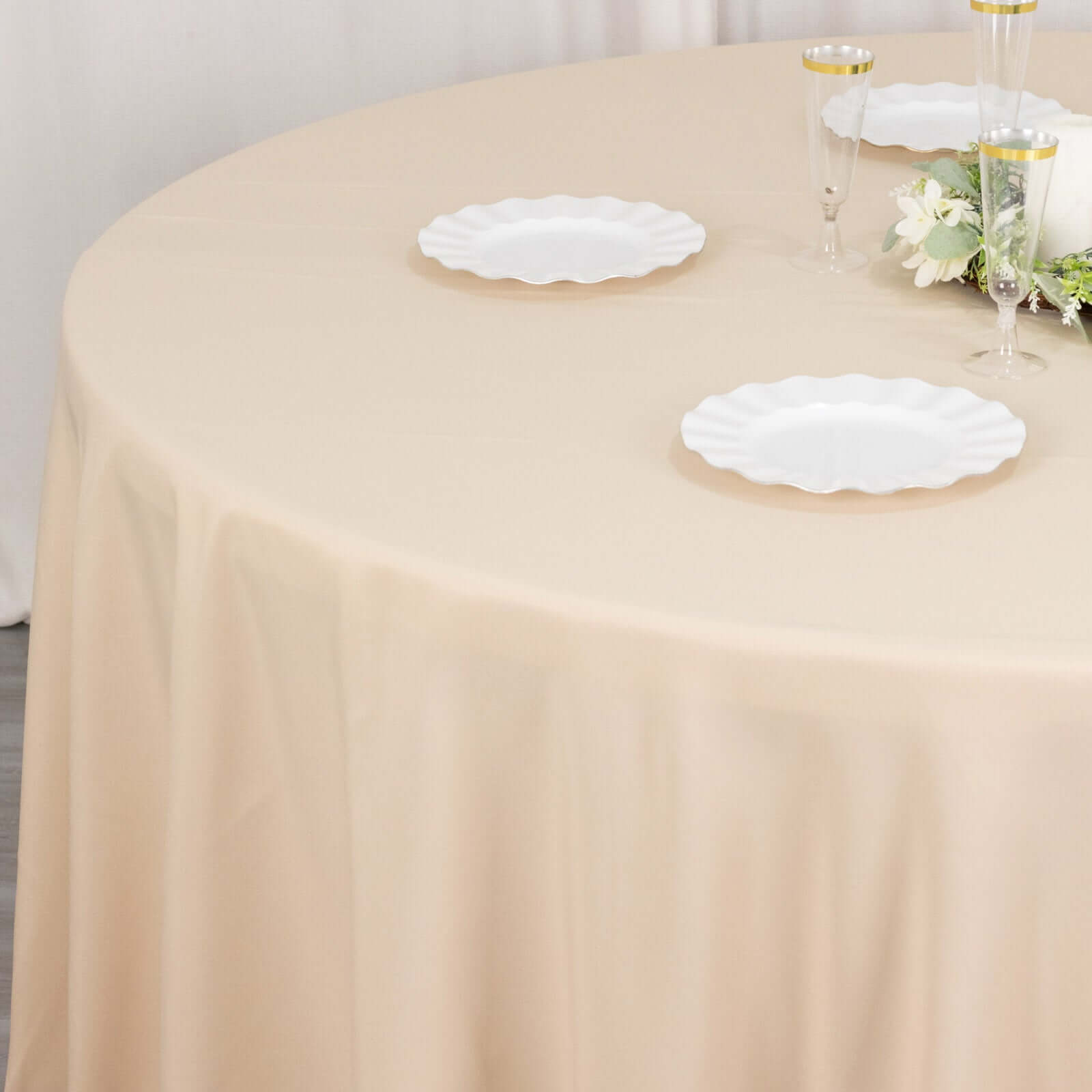 Premium Polyester 108" Round Tablecloth Beige - Wrinkle-Resistant 220GSM Table Cover