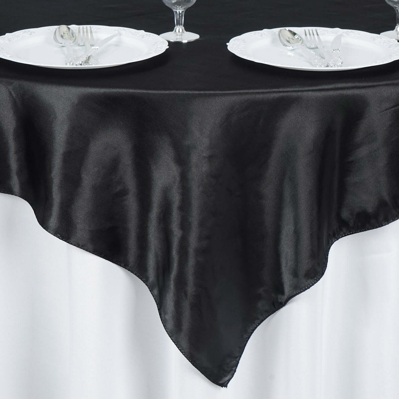 Satin 60"x60" Table Overlay Square Tablecloth Black - Smooth Silky Touch Table Cover for Sophisticated Events