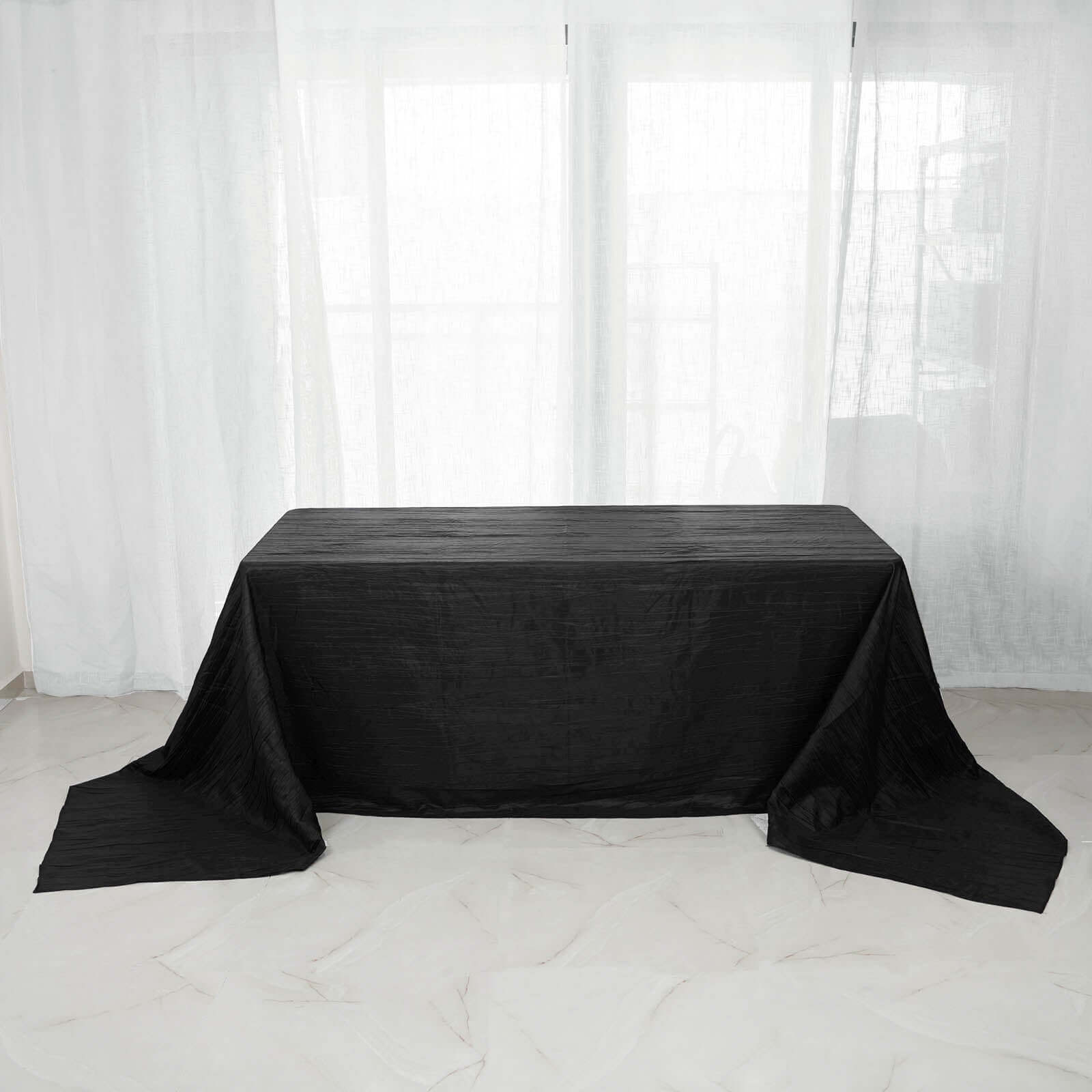 Taffeta 90"x156" Rectangle Tablecloth Black - Accordion Crinkle Seamless Table Cover