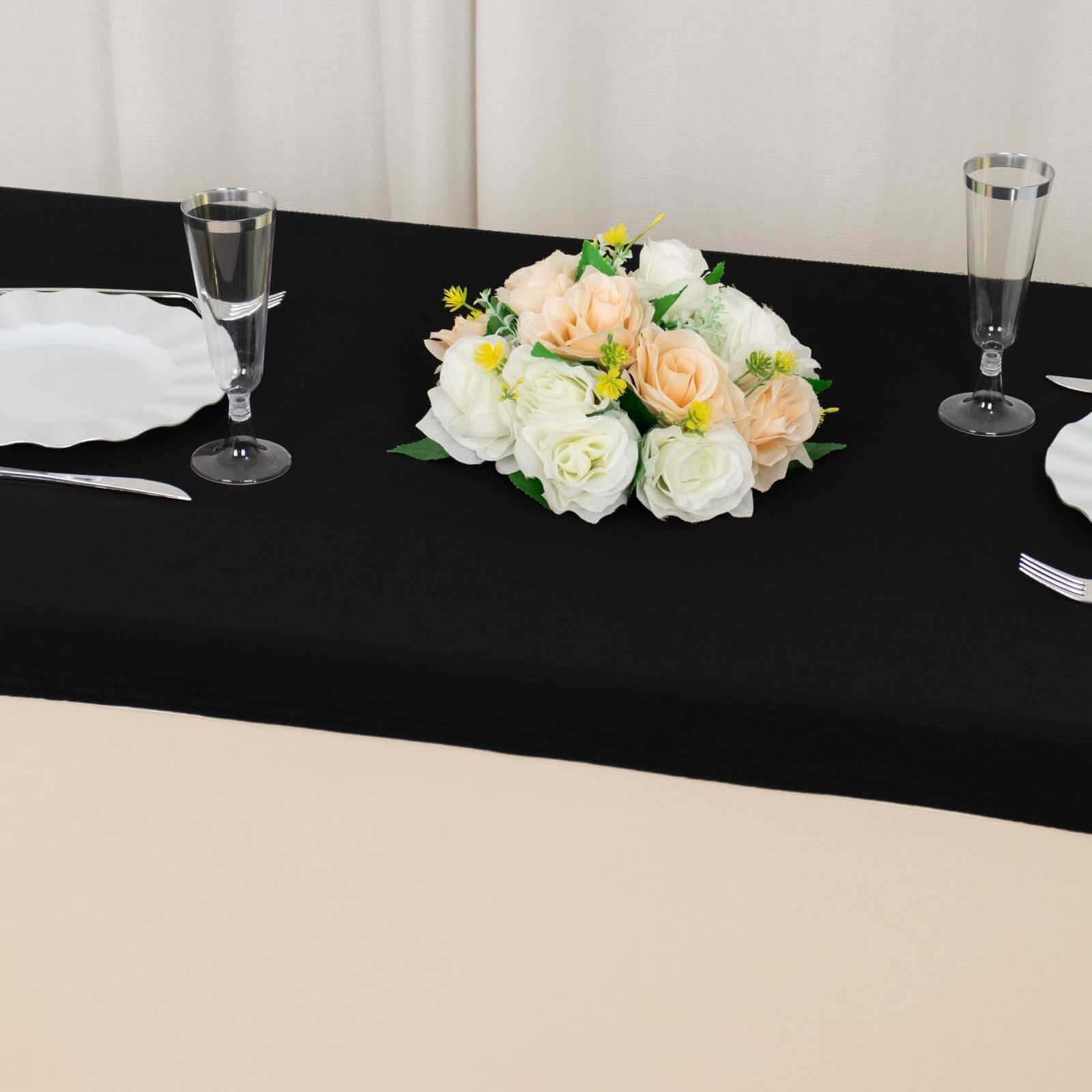 Stretch Spandex 48"x30" Rectangle Tablecloth Top Cover Black - Durable Form-Fitting Table Cover