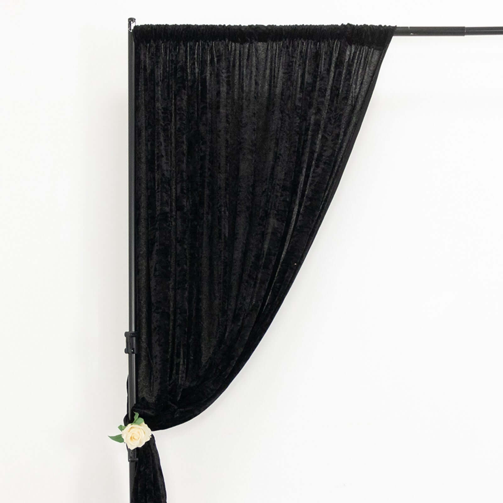 Black Crushed Velvet Backdrop Curtain – 8ft x 8ft Event Drape with Rod Pocket, Privacy Panel for Photo Booths & Events