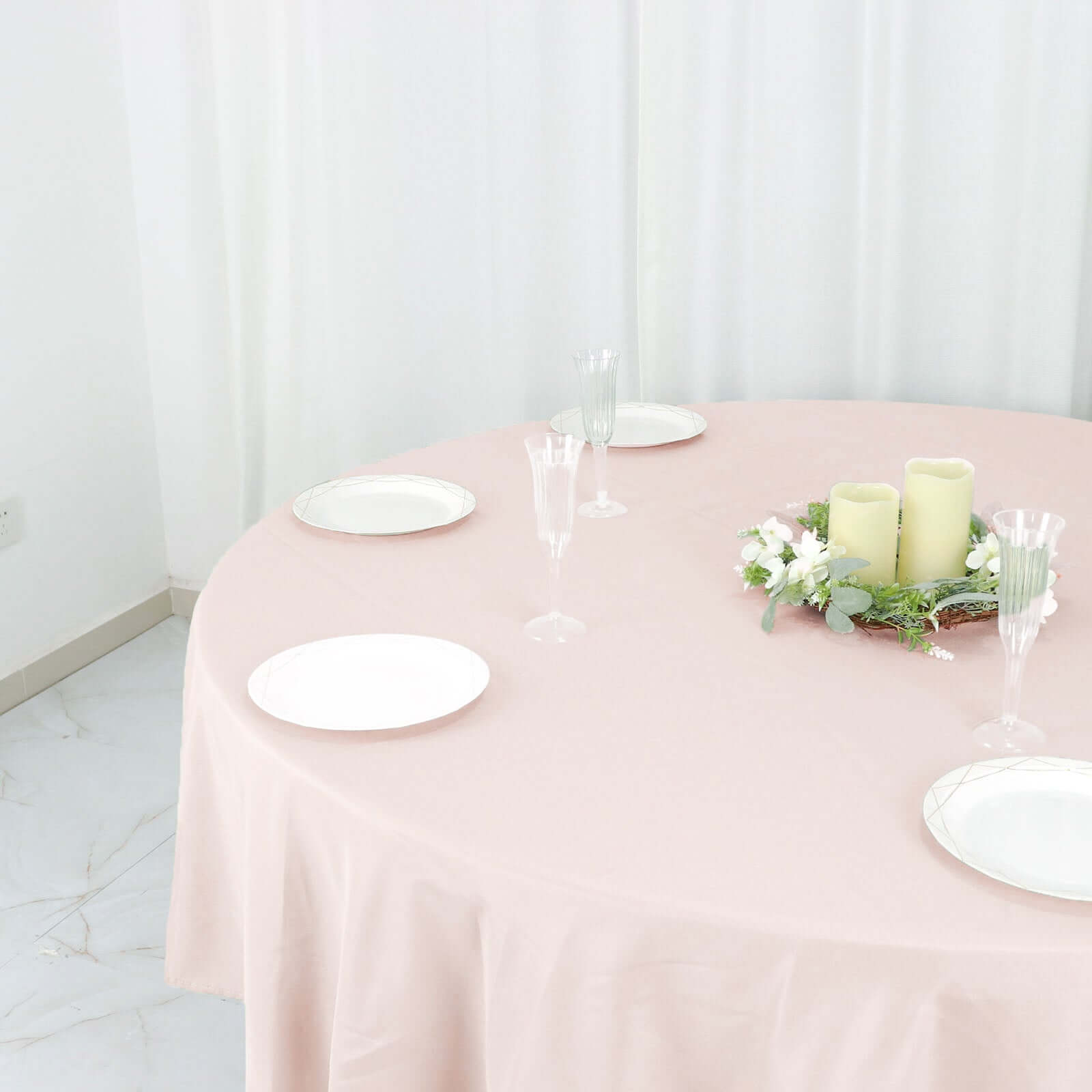 Polyester 90" Round Tablecloth Blush - Stain & Wrinkle-Resistant Table Cover