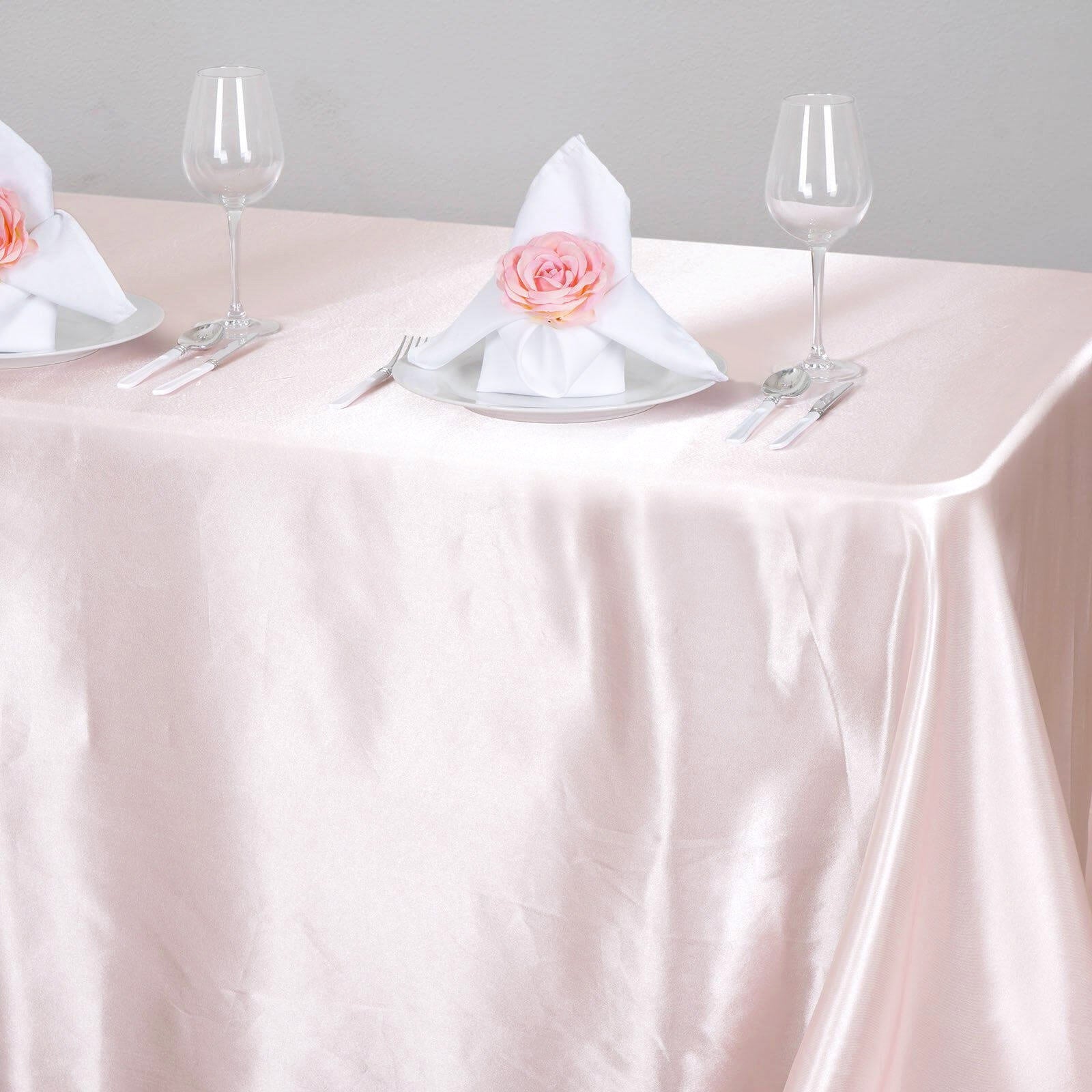 Satin Rectangular 90"x132" Tablecloth Blush - Seamless Table Cover
