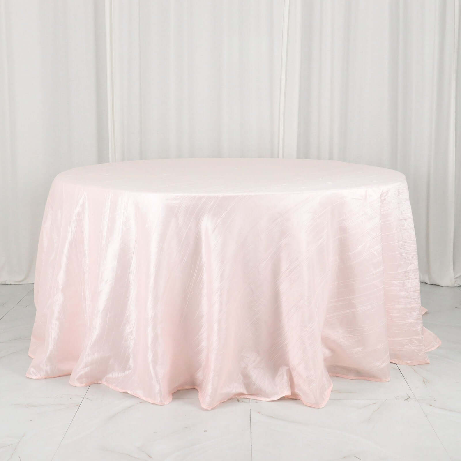 Taffeta 132" Round Tablecloth Blush - Seamless Accordion Crinkle Table Cover
