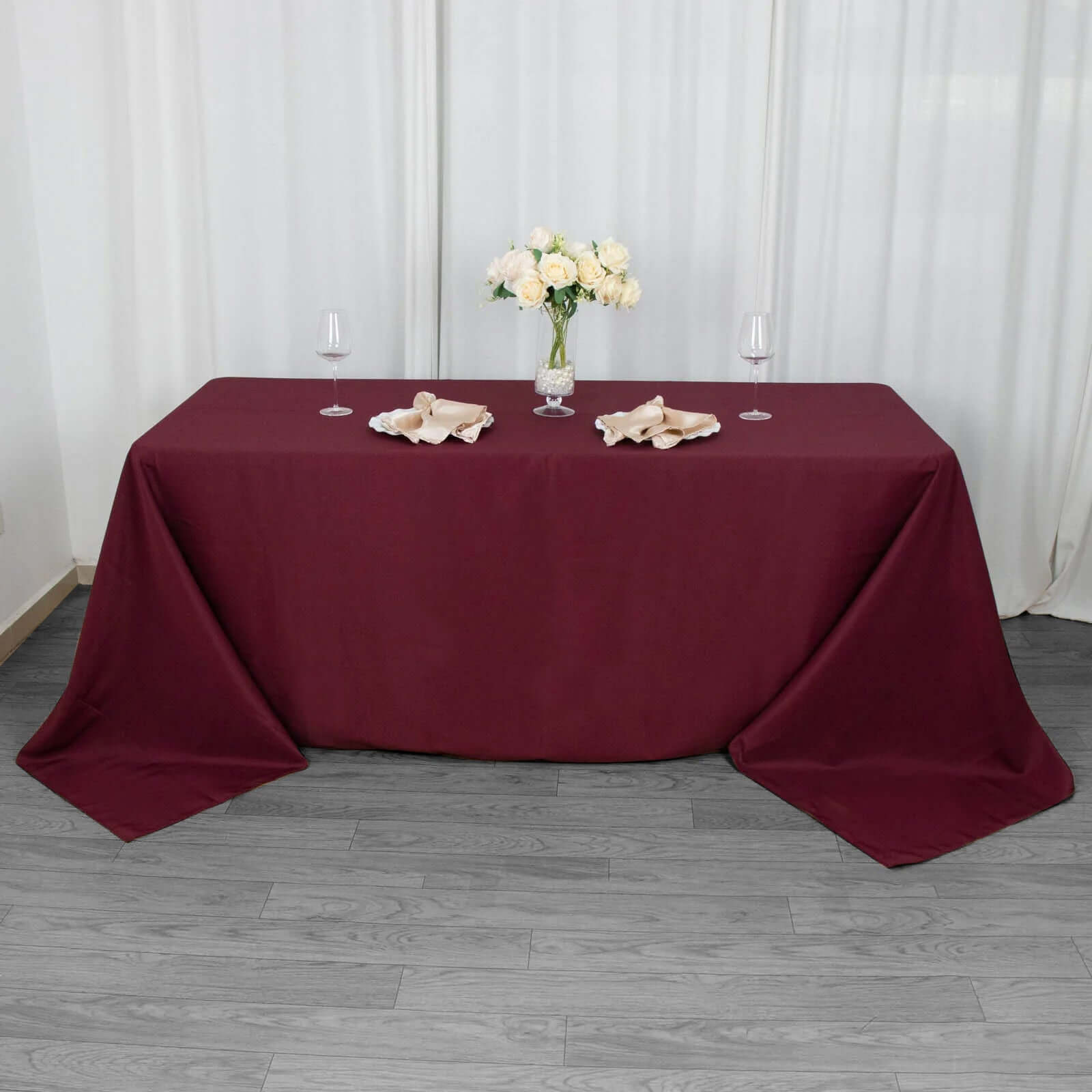 Premium Polyester 90"x132" Rectangle Tablecloth Burgundy - Seamless 220GSM Stain-Resistant Table Cover