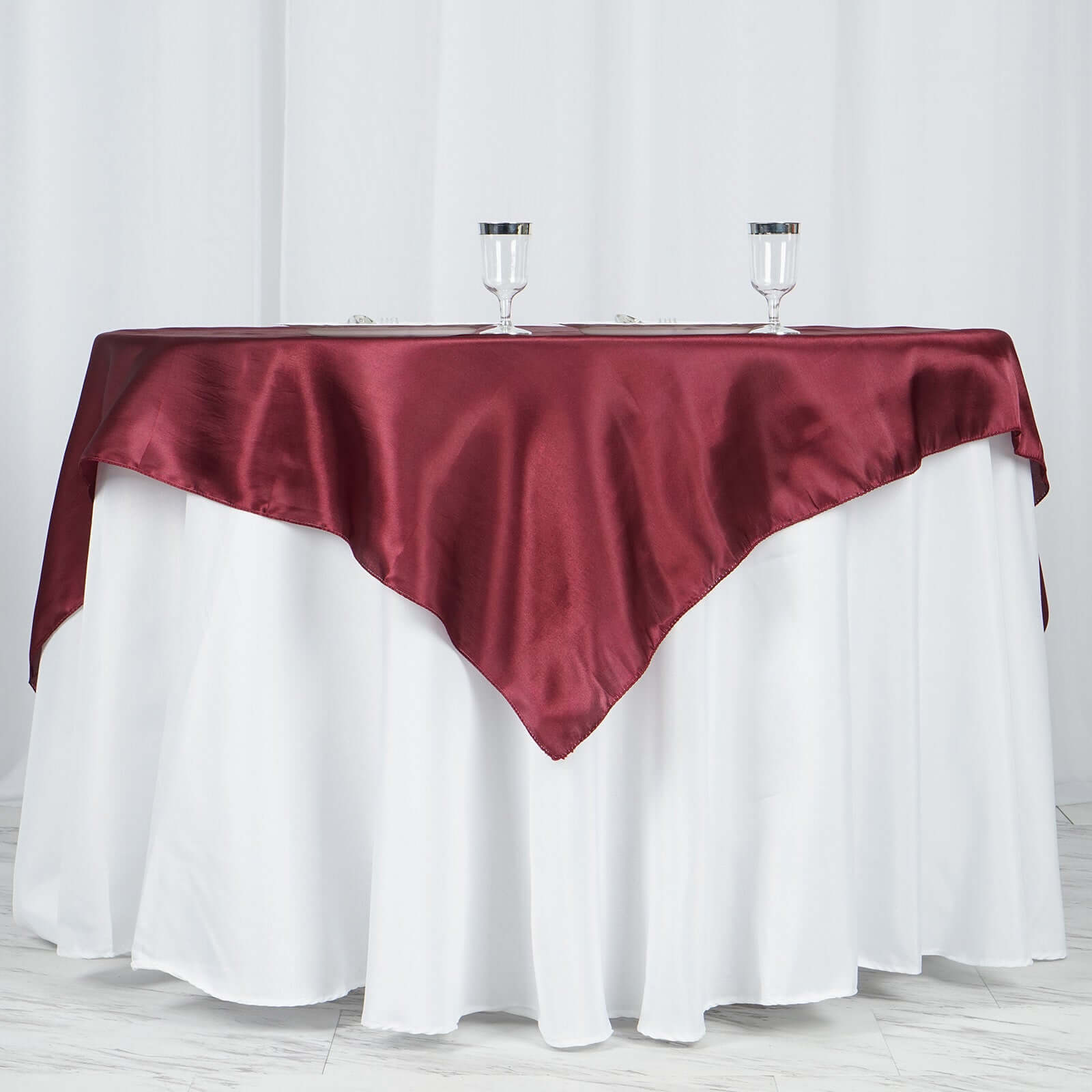 Satin 60"x60" Table Overlay Square Tablecloth Burgundy - Smooth Silky Touch Table Cover