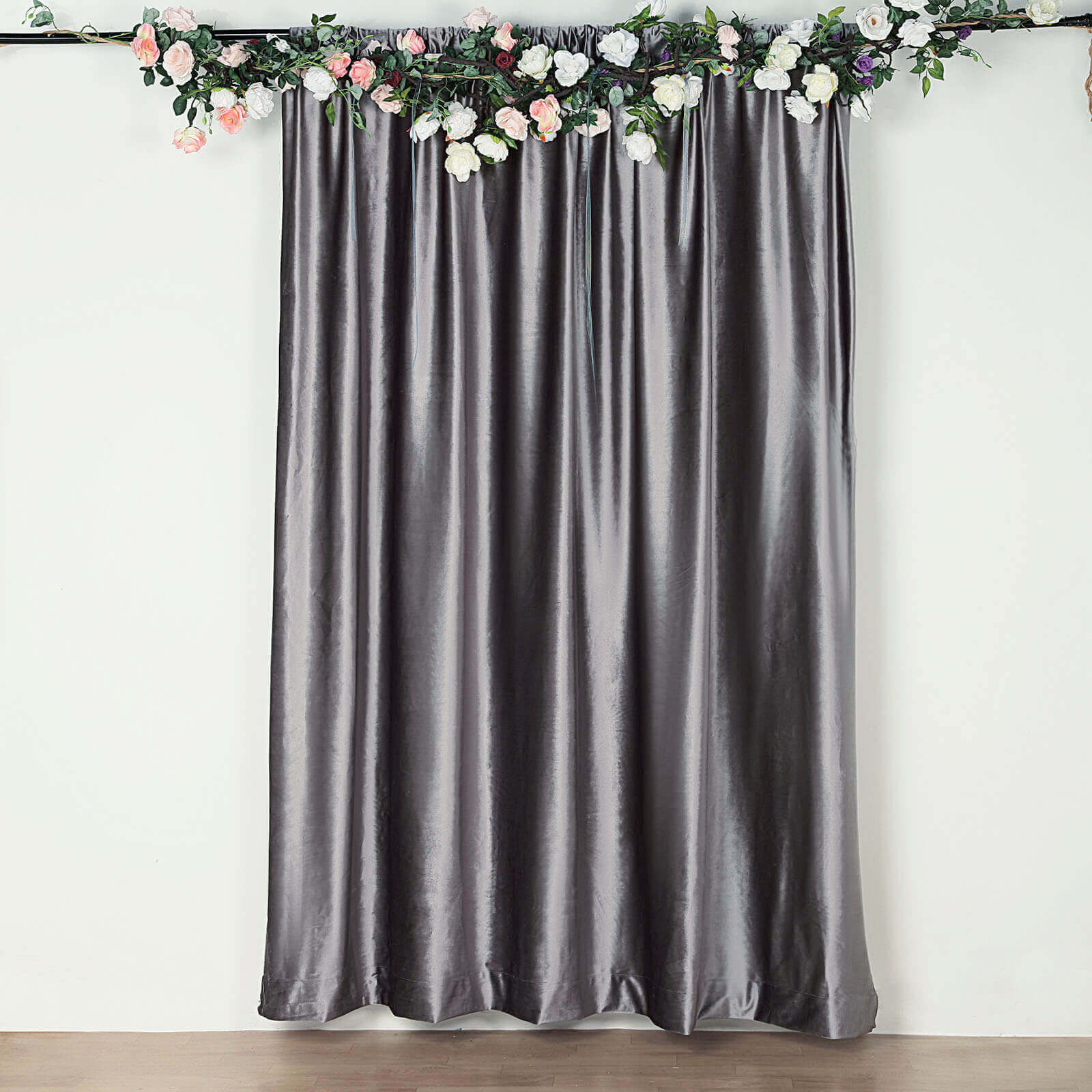 Charcoal Gray Crushed Velvet Backdrop Curtain – 8ft x 8ft Event Drape with Rod Pocket, Privacy Panel for Photo Booths & Events